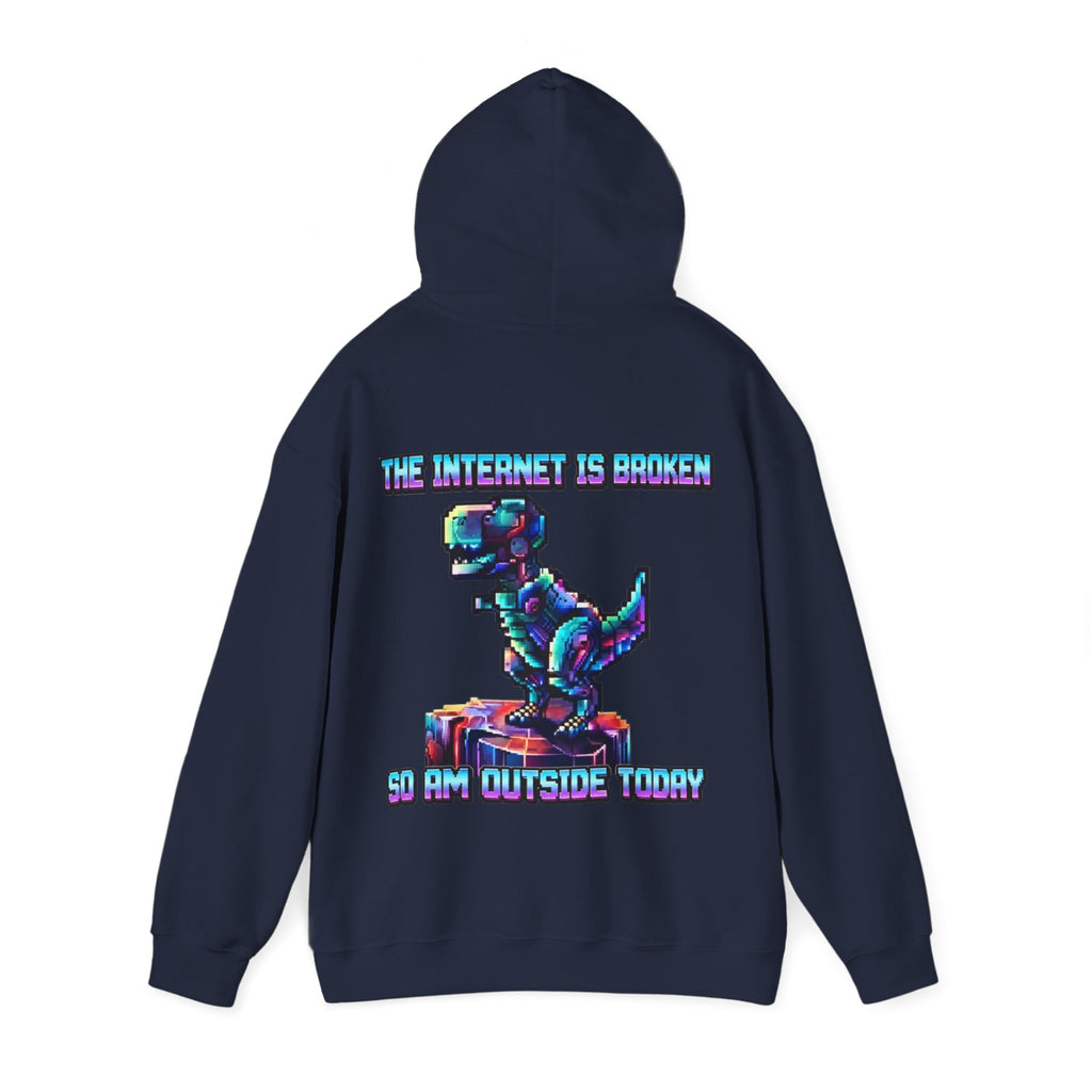 Retro Pixel Dino Adult Hoodie - "The Internet Is Broken So I’m Outside Today"