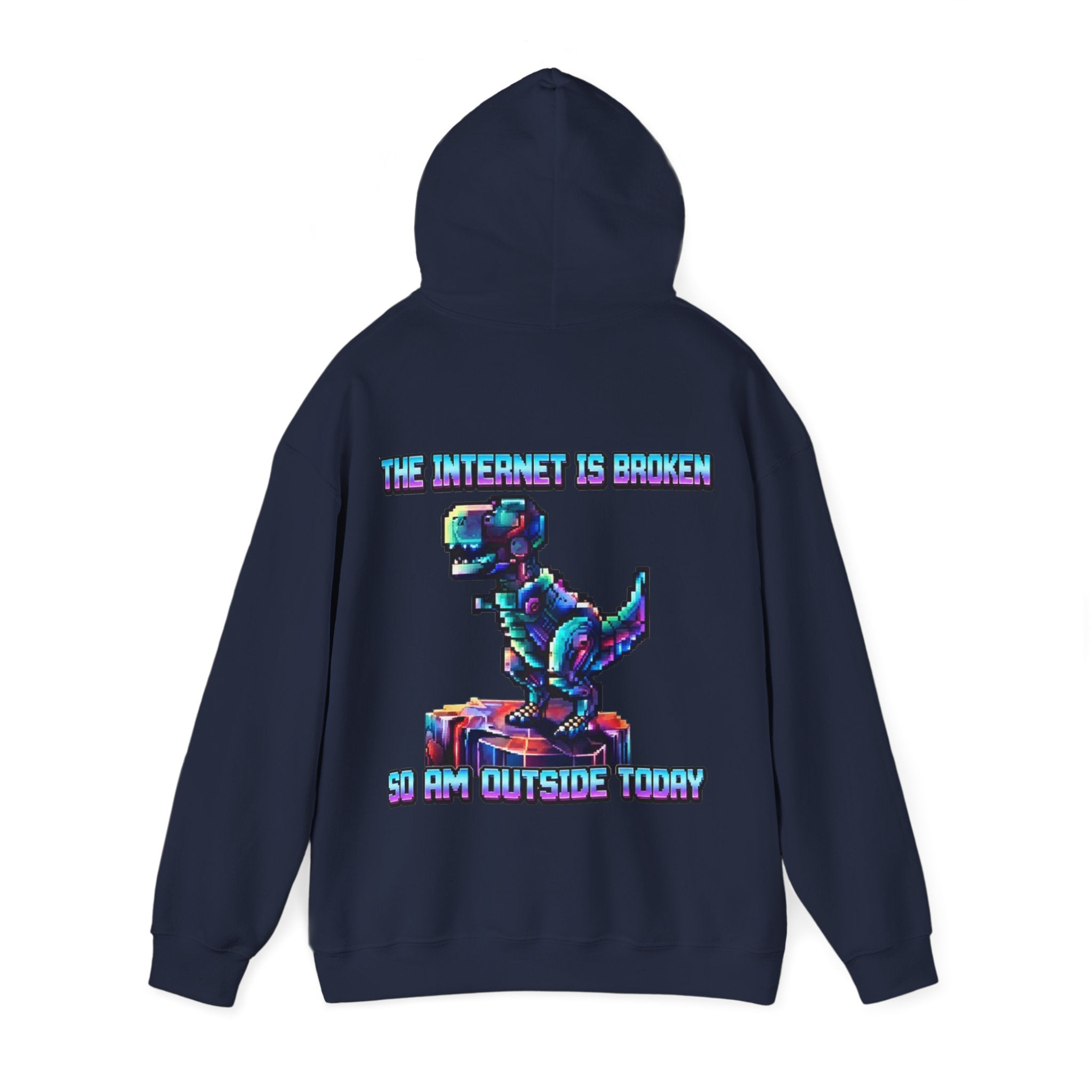 Retro Pixel Dino Adult Hoodie - "The Internet Is Broken So I’m Outside Today"