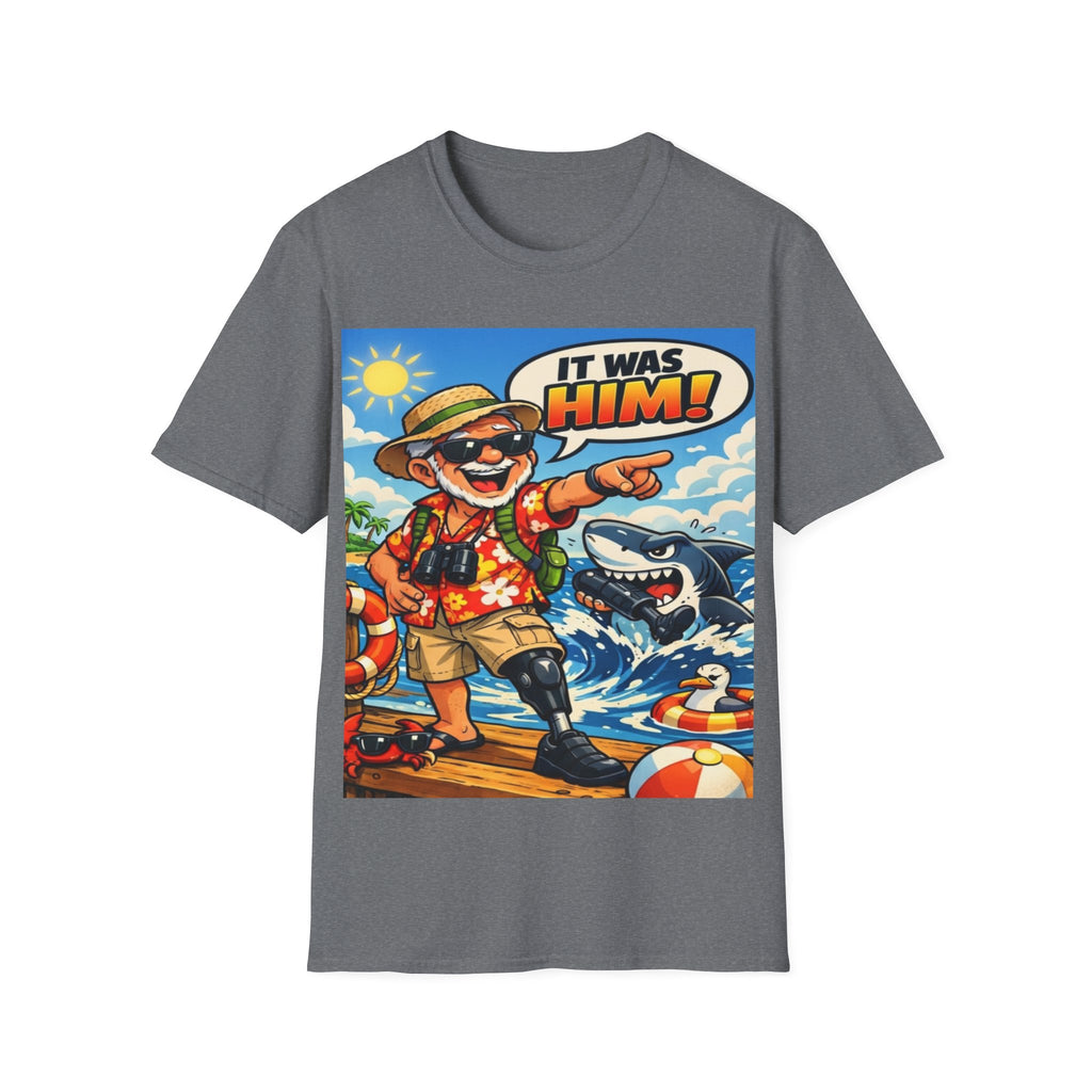 Adult T-Shirt — Retro Vacation Shark 'It Was Him!' Graphic Tee
