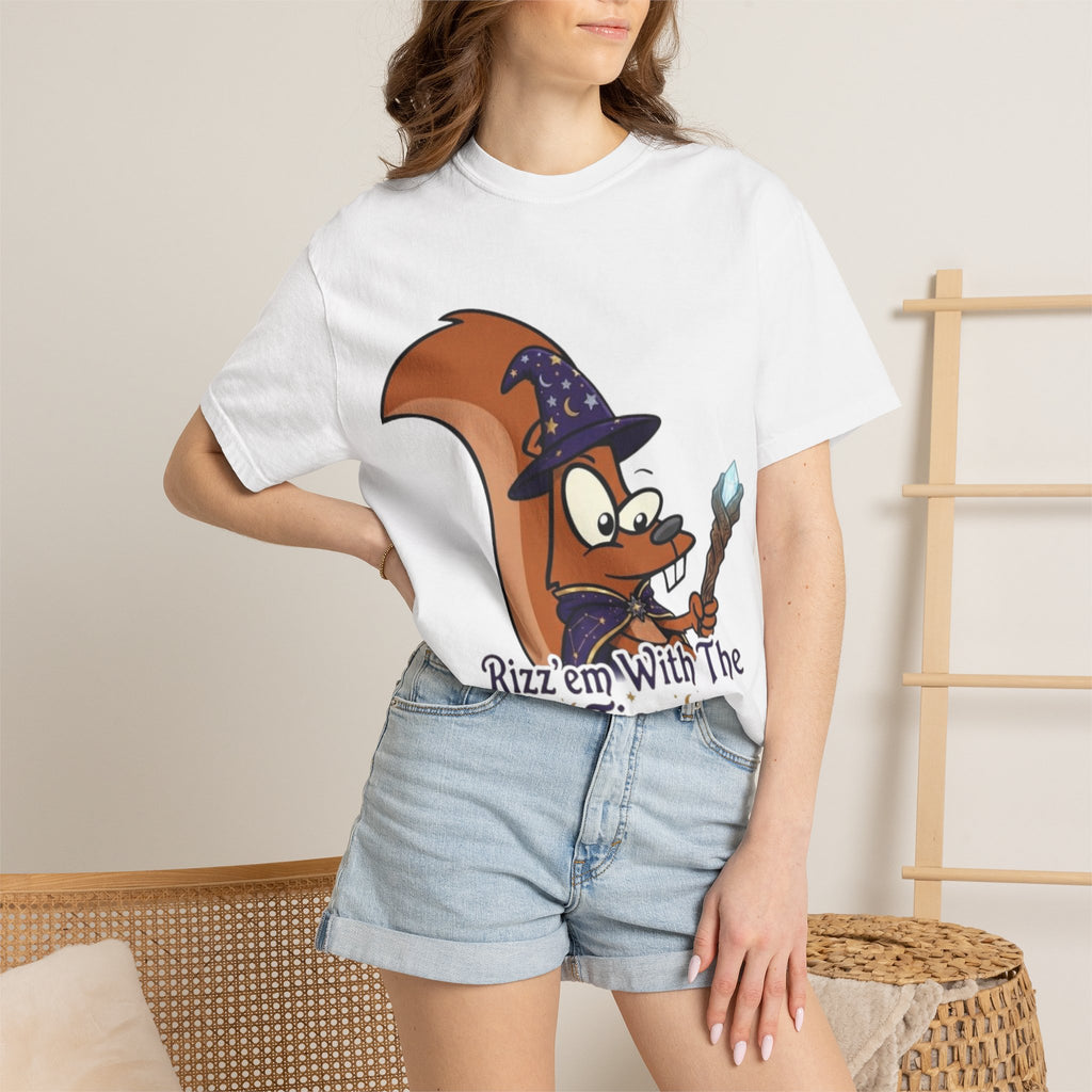 Wizard Squirrel Adult T-Shirt — "Rizz 'em With The Tism" Cute Magic Cartoon Tee