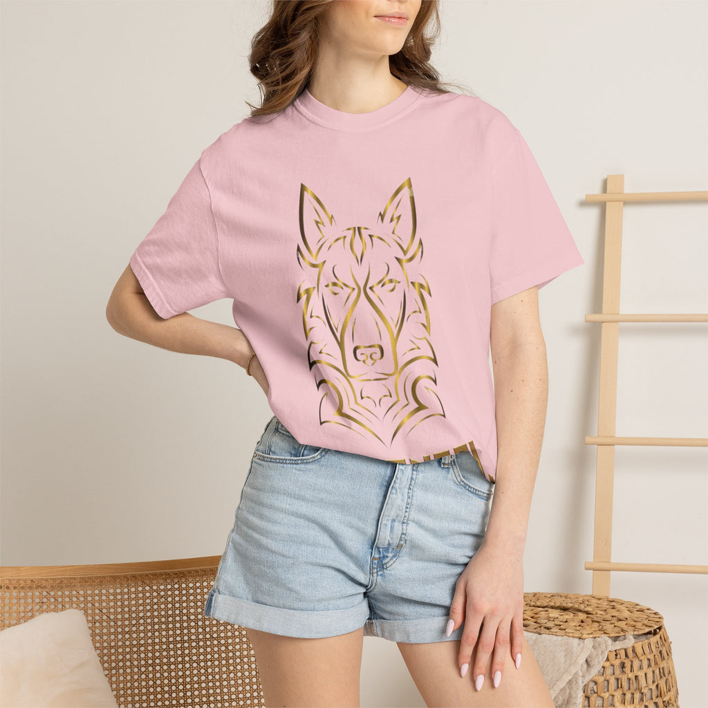 The Angel Wolf Adult T-Shirt — Gold Line Art Graphic Tee