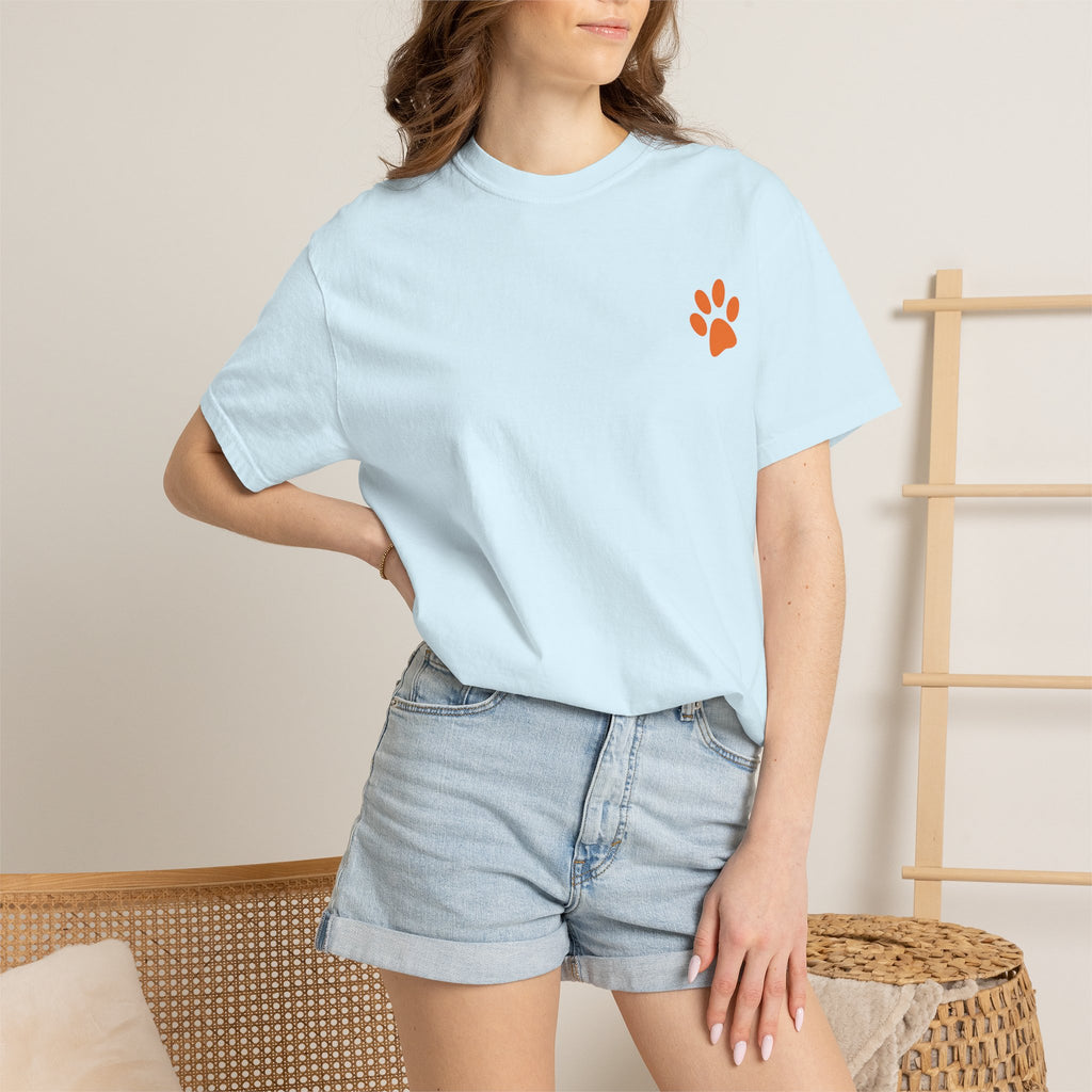A Little Hat-Titude Puppy Adult T-Shirt | Cute Dog with Pink Hat, Paw Print
