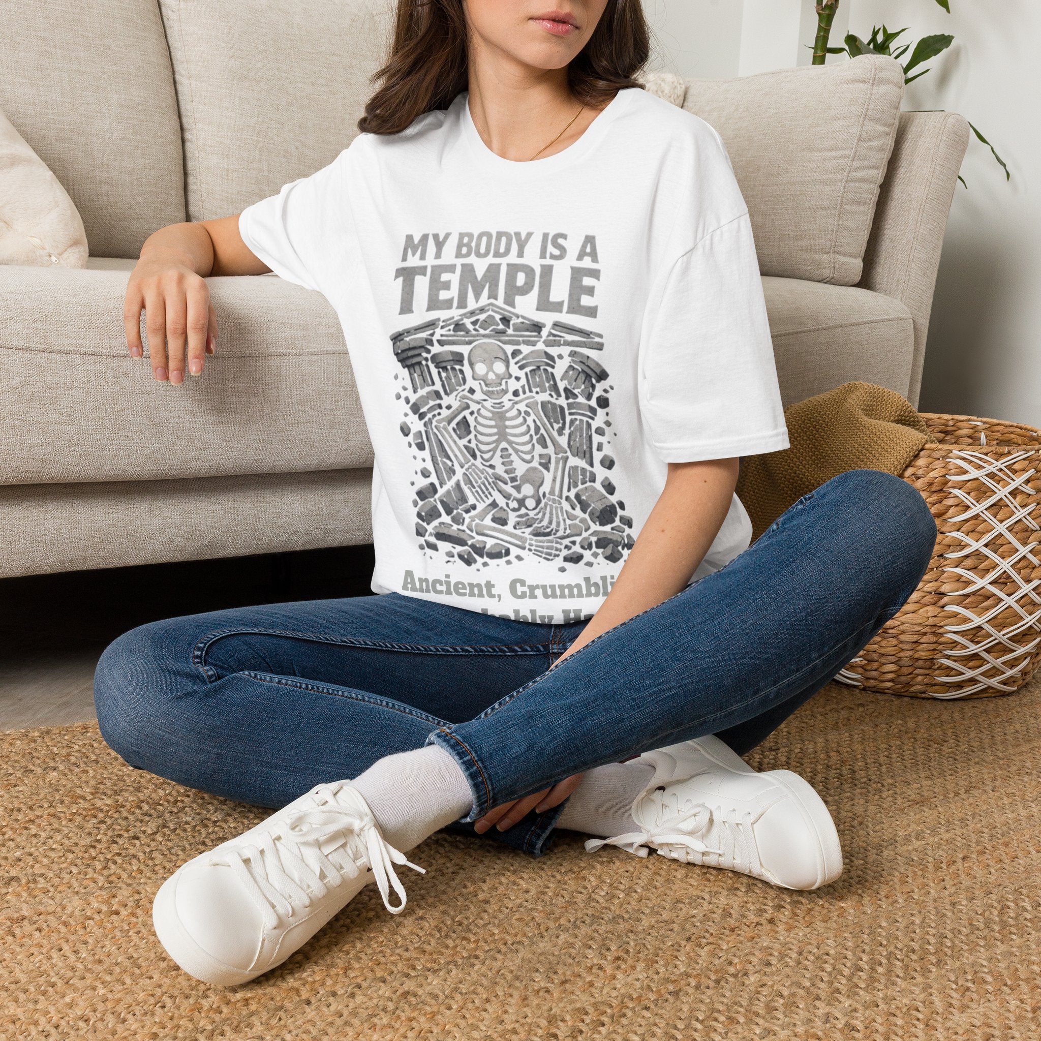 Temple Skeleton Adult T-Shirt — "My Body Is a Temple" Vintage Gothic Tee