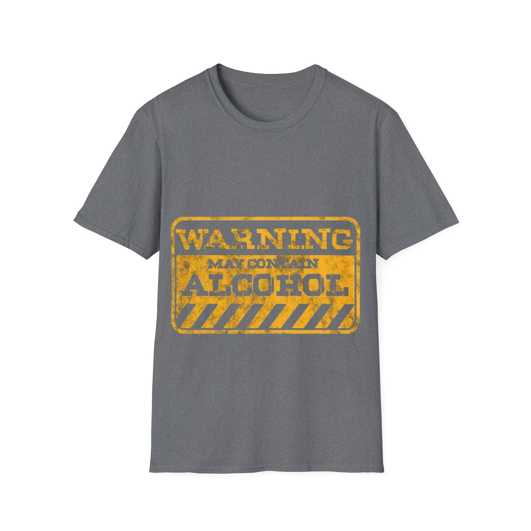 Adult T-Shirt — "WARNING: May Contain Alcohol" Distressed Graphic Tee