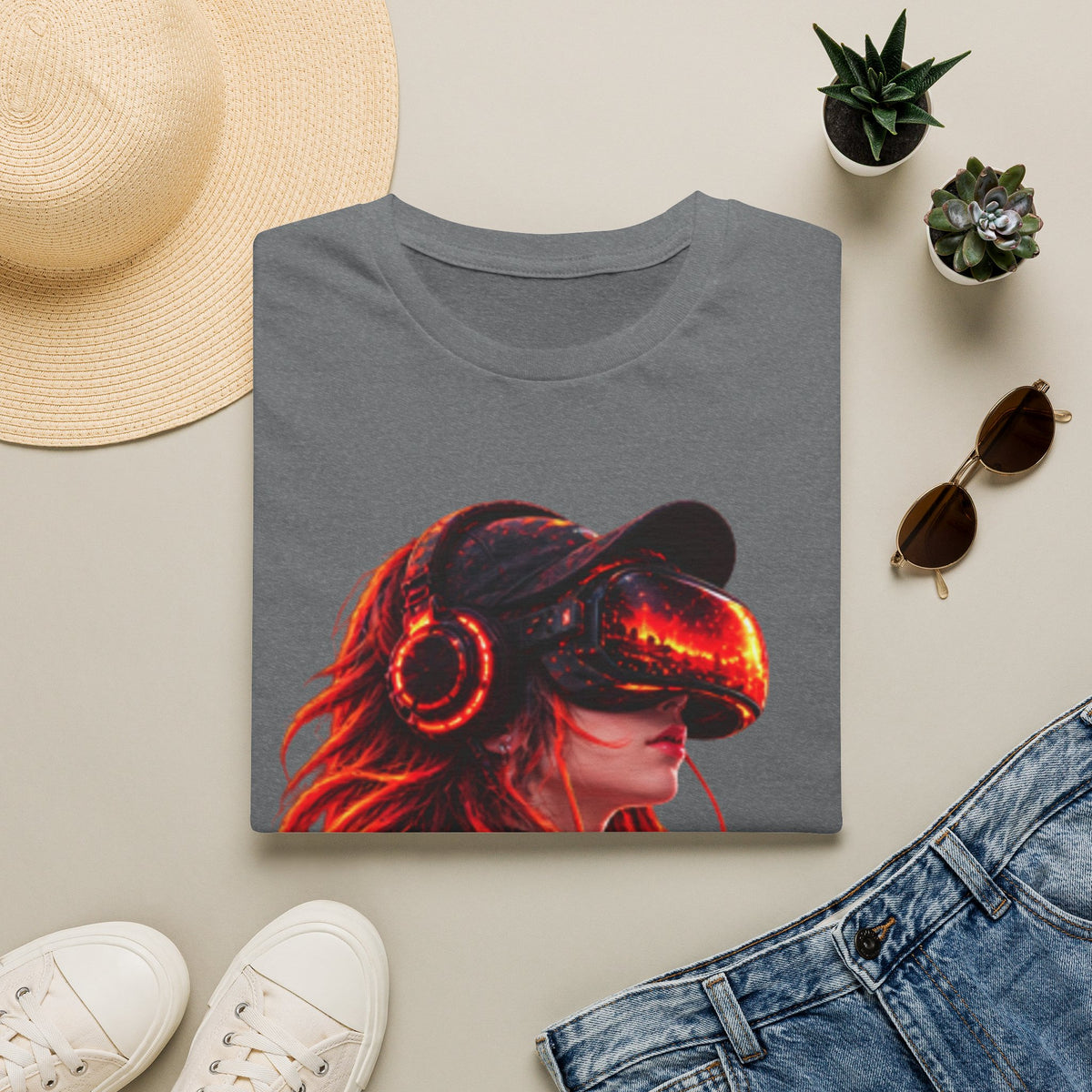 VR Girl Graphic Adult T-Shirt — Neon Cyberpunk Virtual Reality Tee
