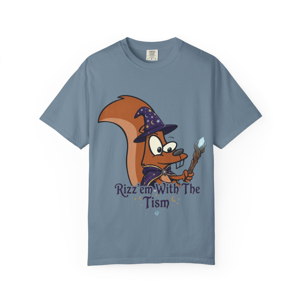 Wizard Squirrel Adult T-Shirt — "Rizz 'em With The Tism" Cute Magic Cartoon Tee