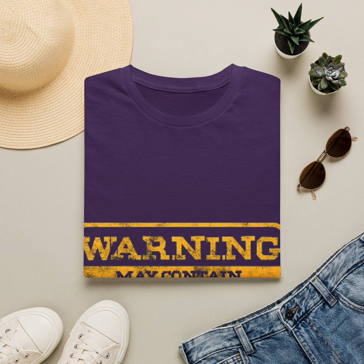 Adult T-Shirt — "WARNING: May Contain Alcohol" Distressed Graphic Tee