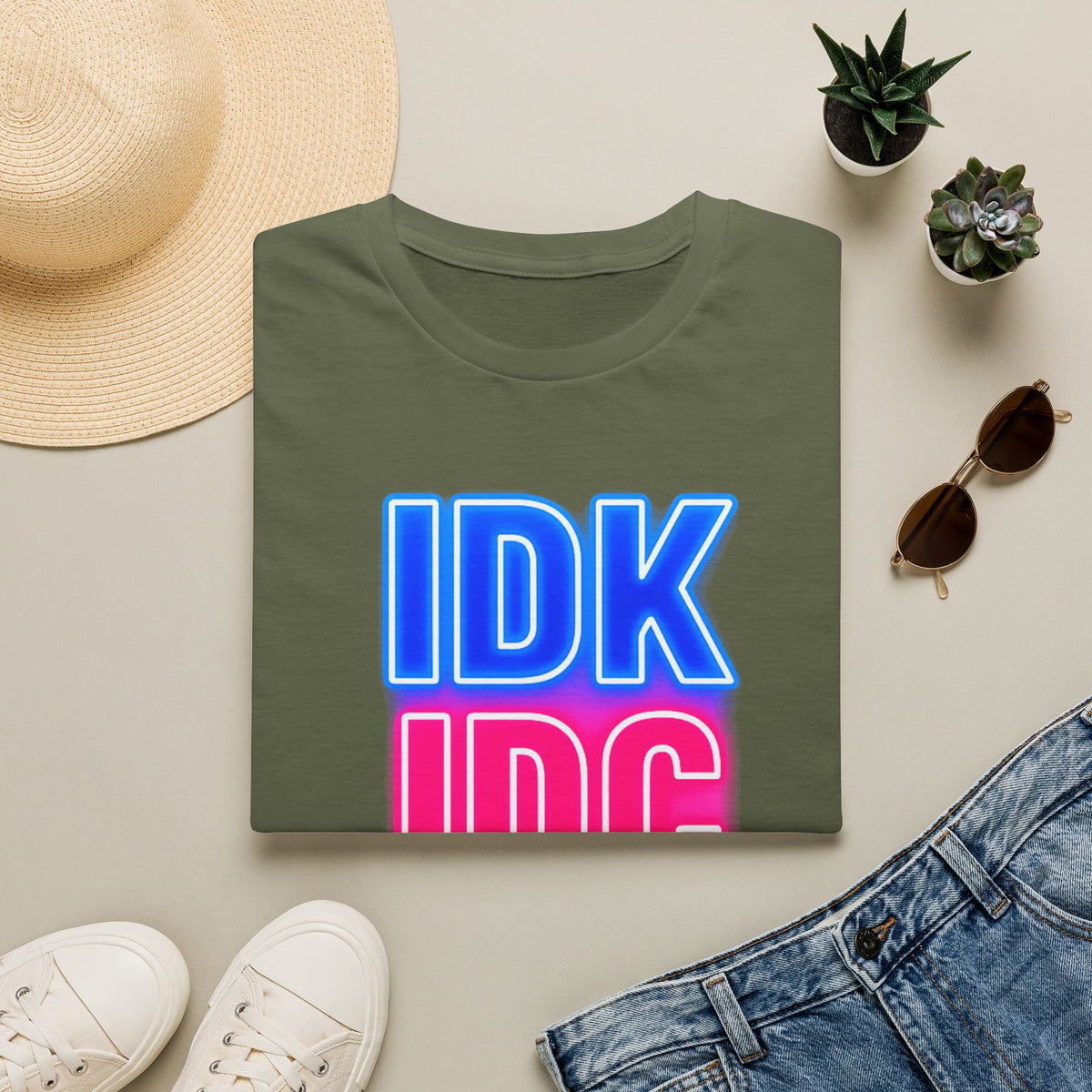 IDK IDC Dilligaf Graphic Adult T-Shirt – Neon Retro Statement Tee