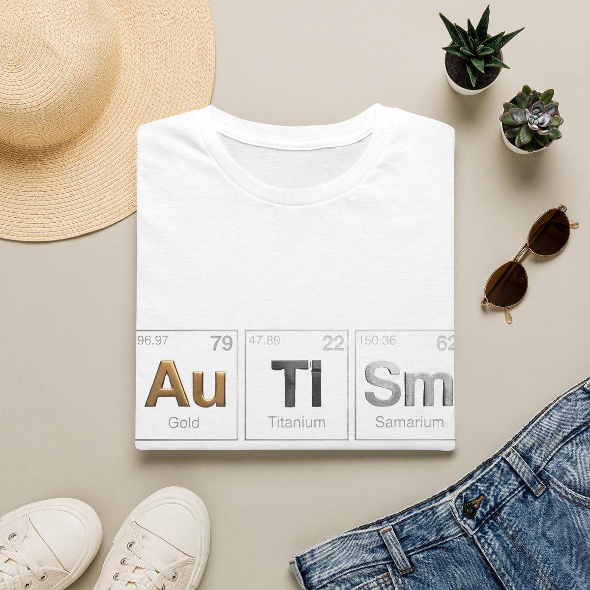 Adult T-Shirt — 'Au Ti Sm' Periodic Table Autism Awareness Tee