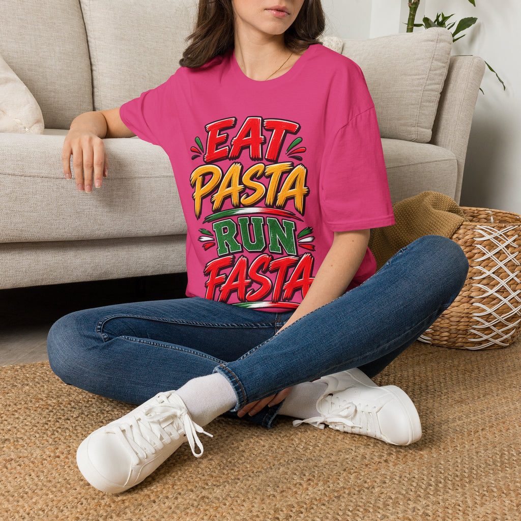Eat Pasta Run Fasta Adult T-Shirt — Funny Italian Food & Running Graphic Tee