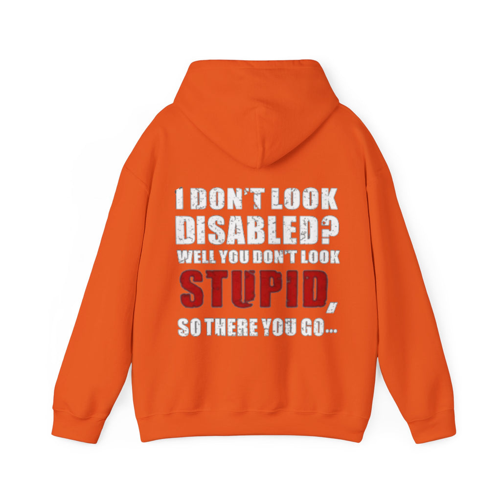 Adult Hoodie — “I Don’t Look Disabled? When You Don’t Look STUPID” Graphic Back Print
