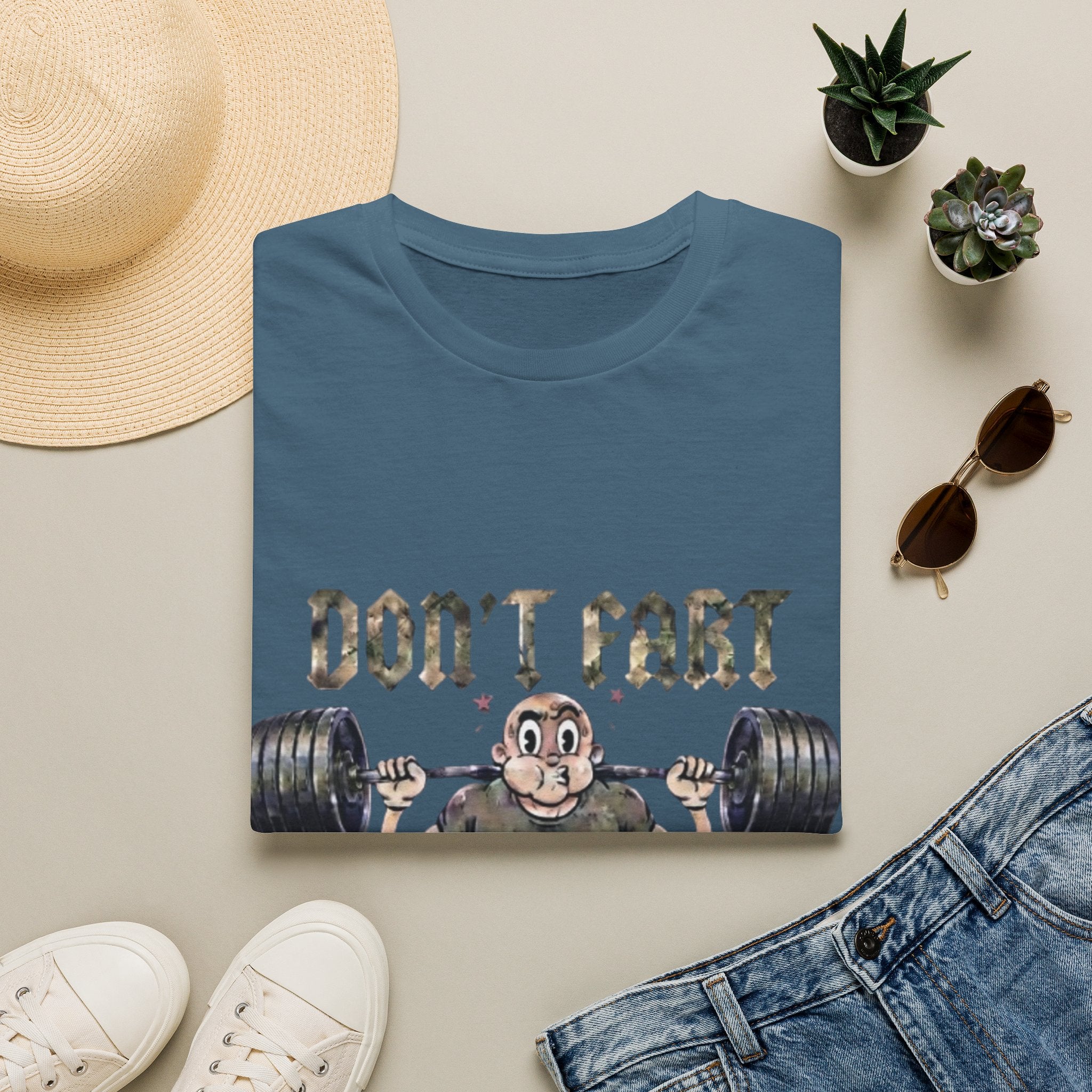 Don't Fart Weightlifting  Adult T‑Shirt — Funny Gym Workout Tee