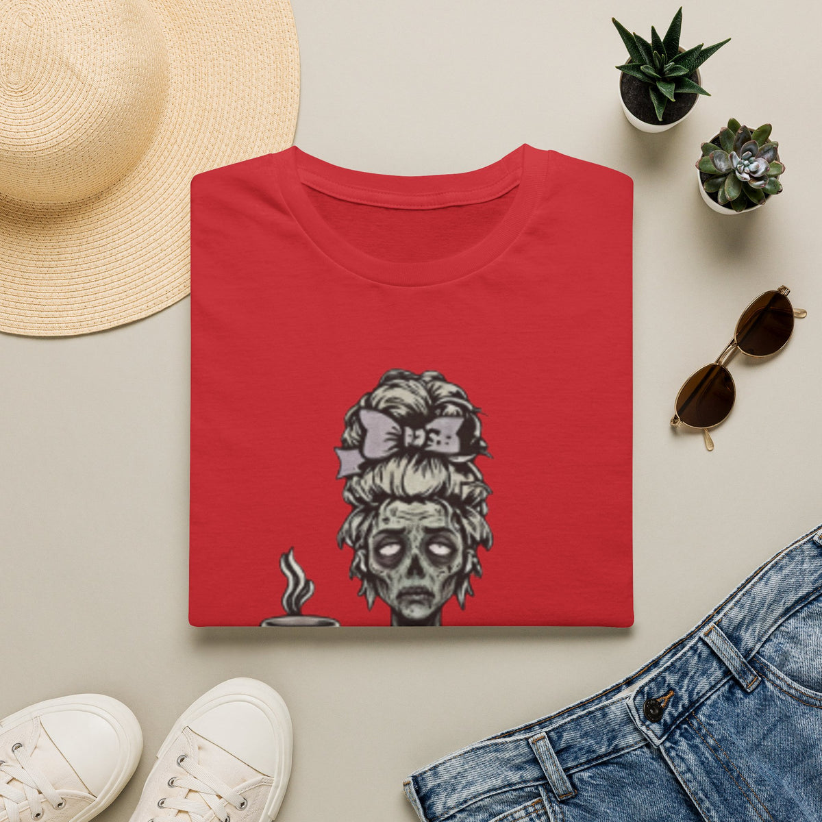 Mombie Adult T-Shirt – Funny Zombie Coffee Tee for Halloween & Horror Fans