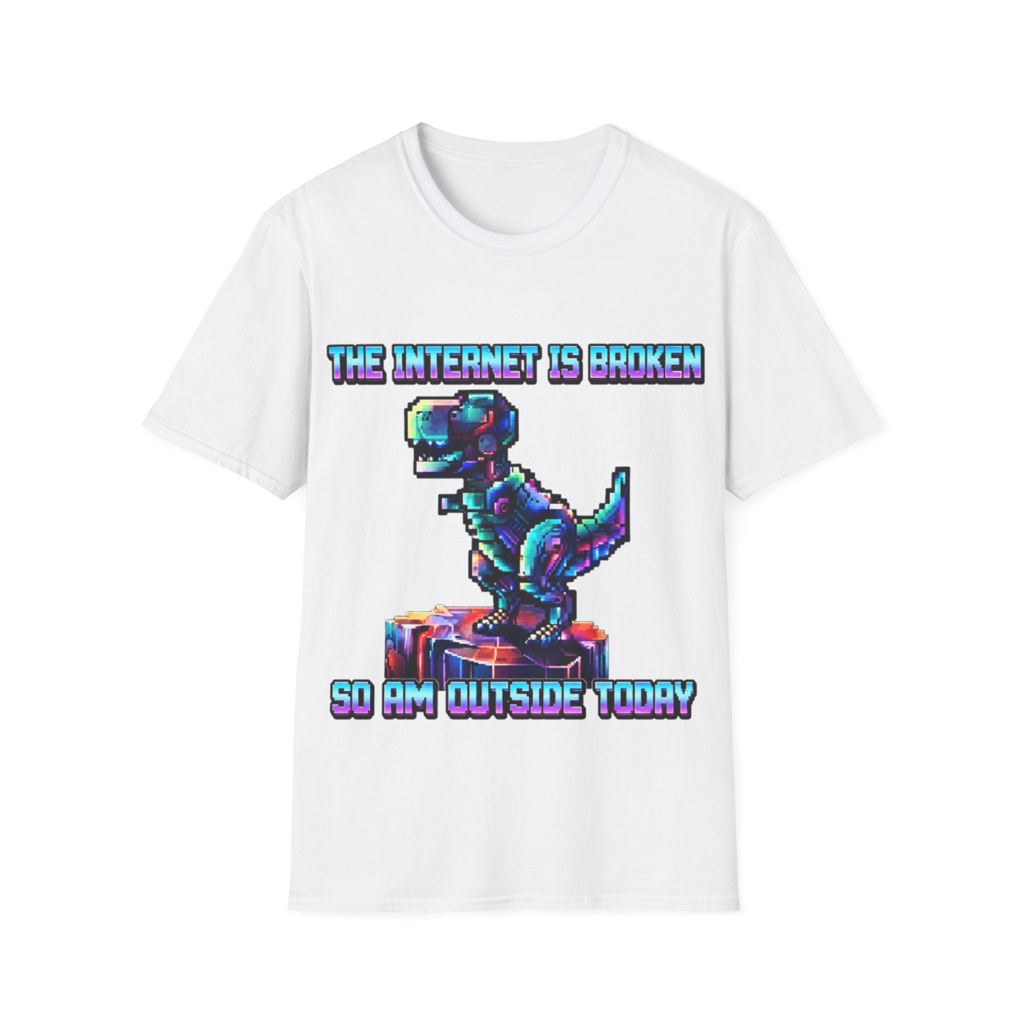 Internet Is Broke Adult  T-Shirt — Retro Pixel Dino "So Am I" Graphic Tee