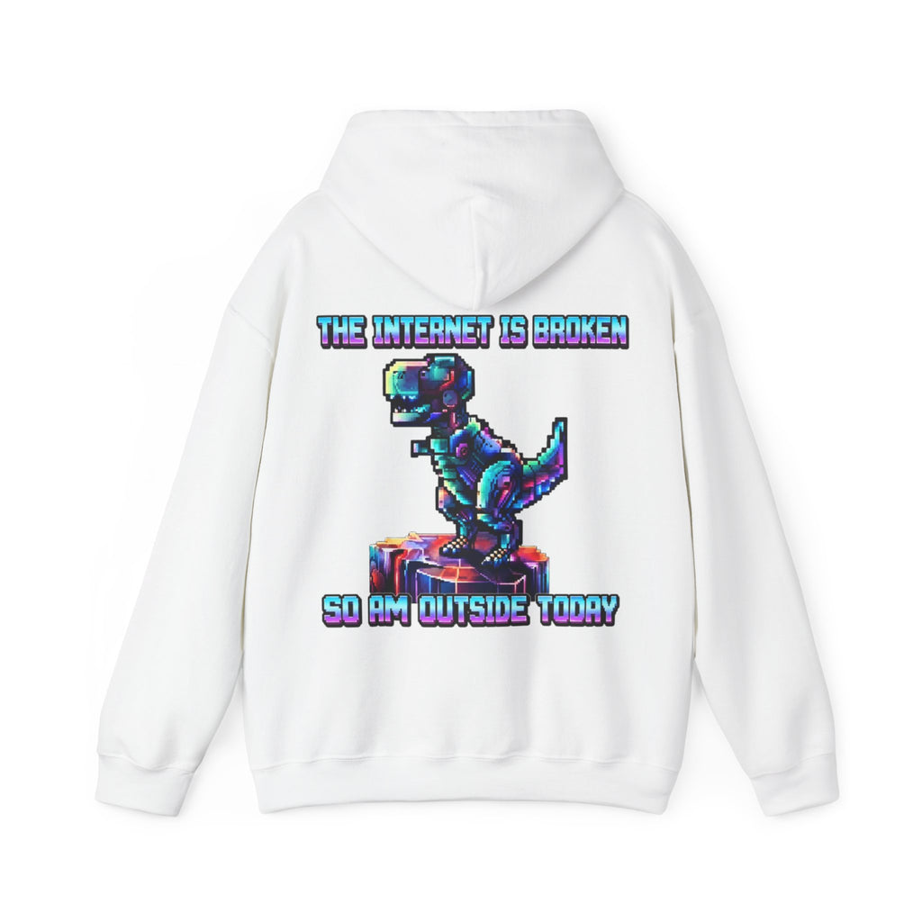Retro Pixel Dino Adult Hoodie - "The Internet Is Broken So I’m Outside Today"