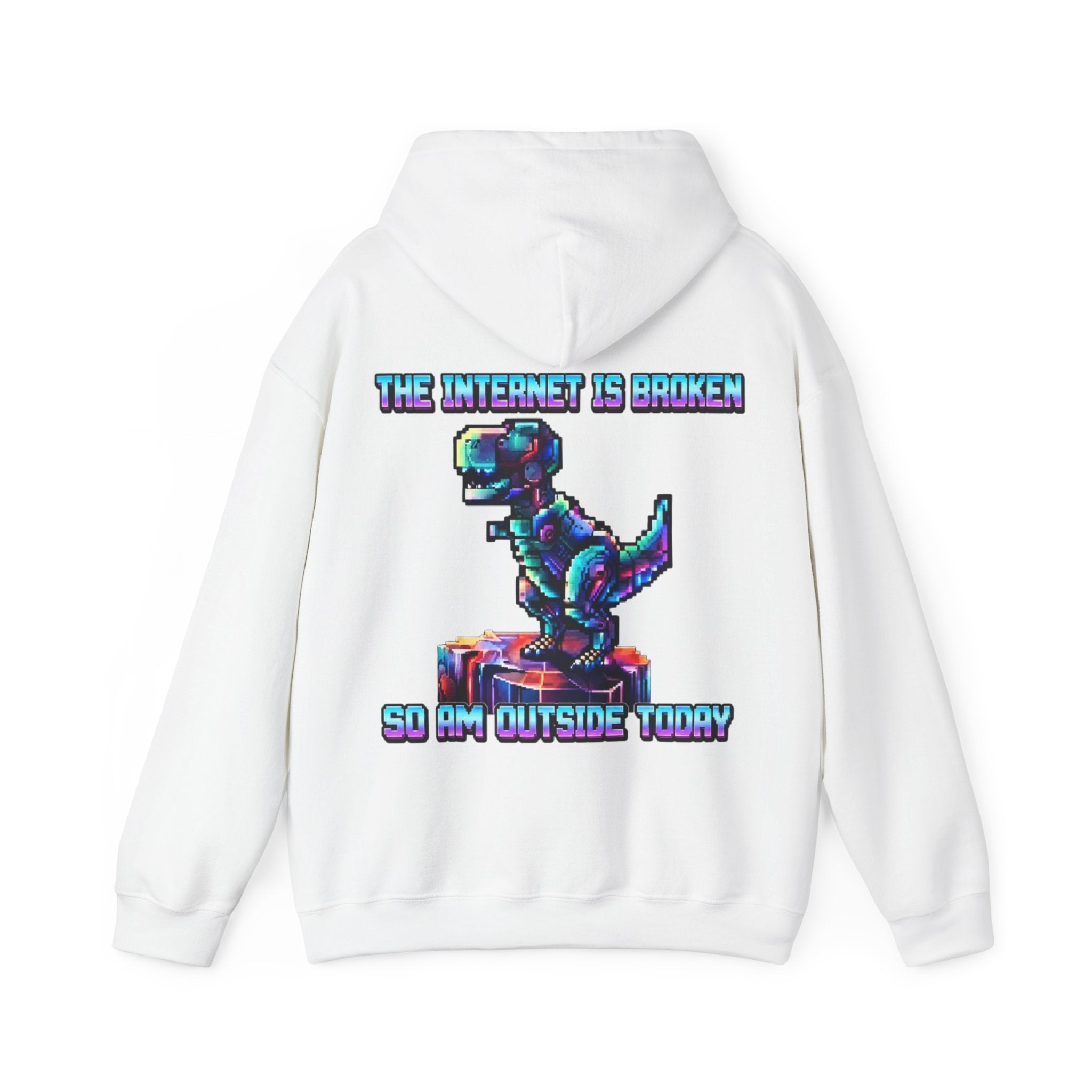 Retro Pixel Dino Adult Hoodie - "The Internet Is Broken So I’m Outside Today"