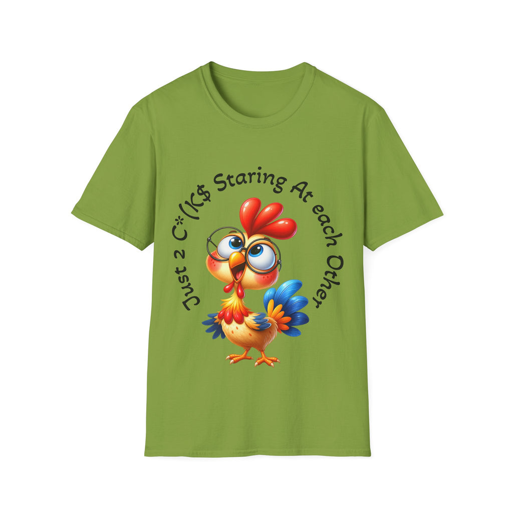 Chicken Cartoon Adult T-Shirt — "Staring At Each Other" Cute Funny Graphic Tee