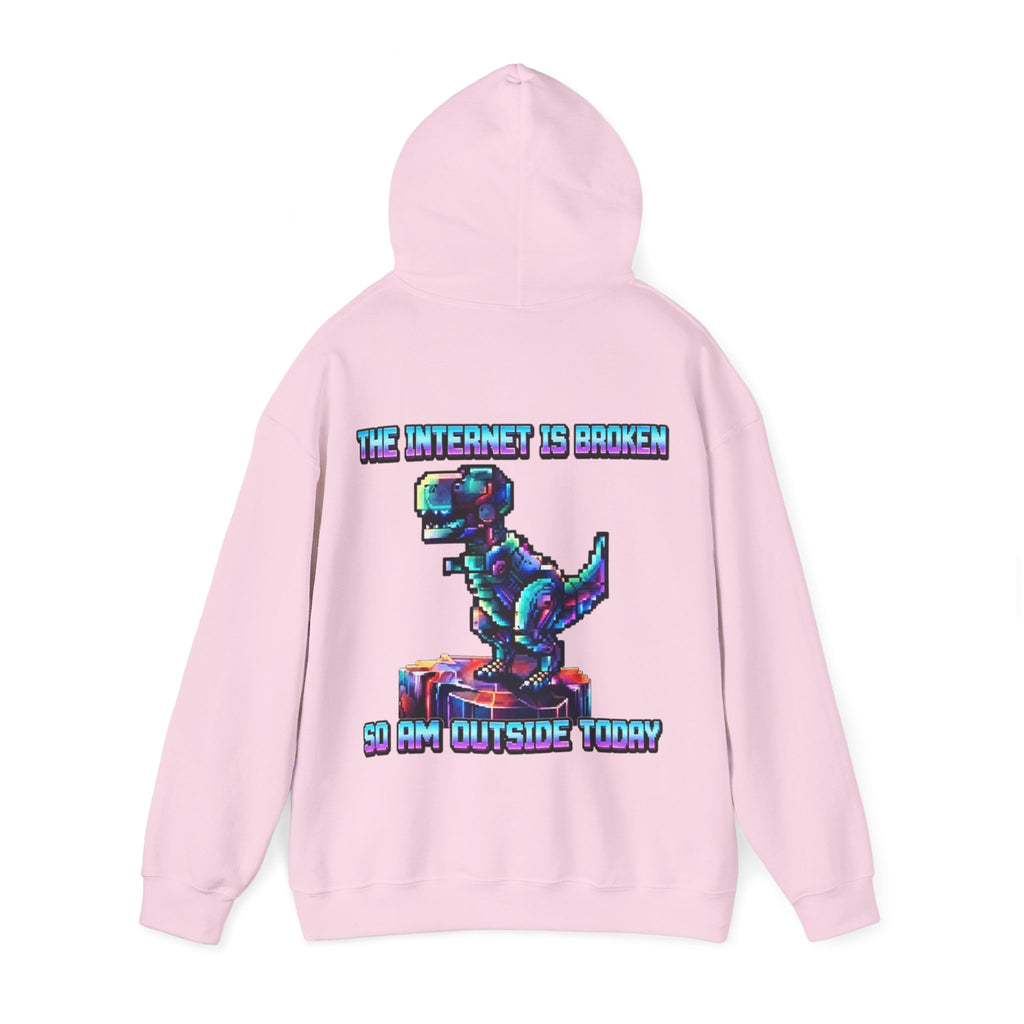 Retro Pixel Dino Adult Hoodie - "The Internet Is Broken So I’m Outside Today"