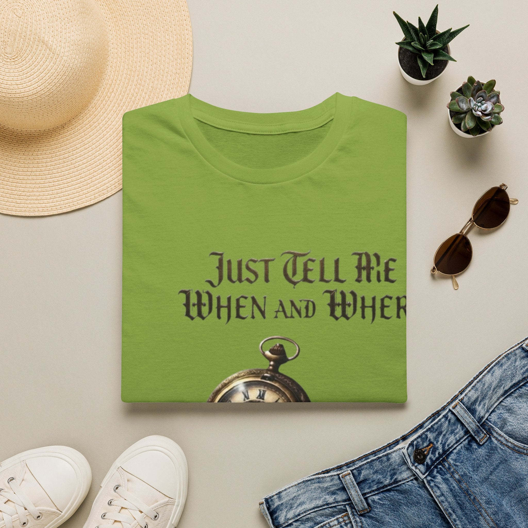 Pocket Watch Adult T-Shirt — "Just Tell Me When and Where" Vintage Timepiece Tee