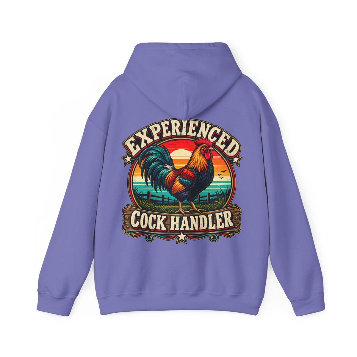 Adult Hoodie — "Experienced Cock Handler" Vintage Rooster Farm Humor Pullover