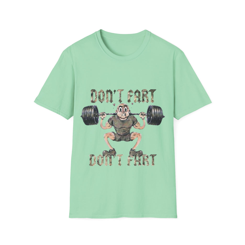 Don't Fart Weightlifting  Adult T‑Shirt — Funny Gym Workout Tee