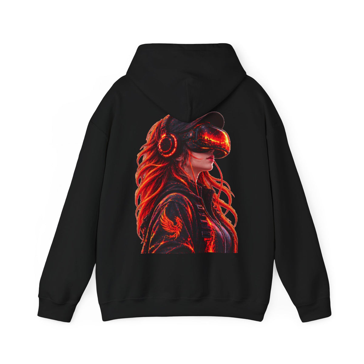 VR Headset Adult Hoodie — Futuristic Gamer Portrait Graphic Hooded Sweatshirt
