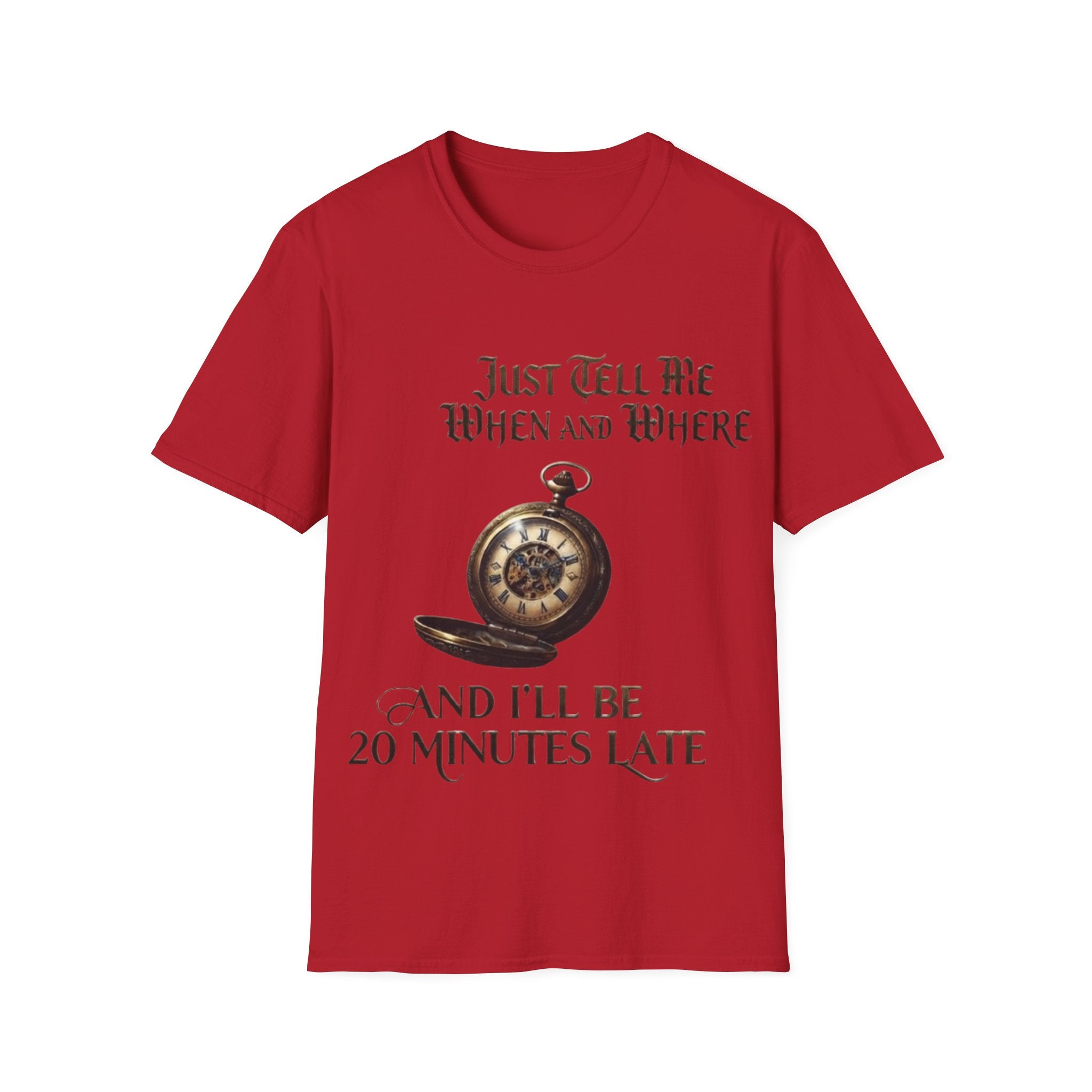 Pocket Watch Adult T-Shirt — "Just Tell Me When and Where" Vintage Timepiece Tee