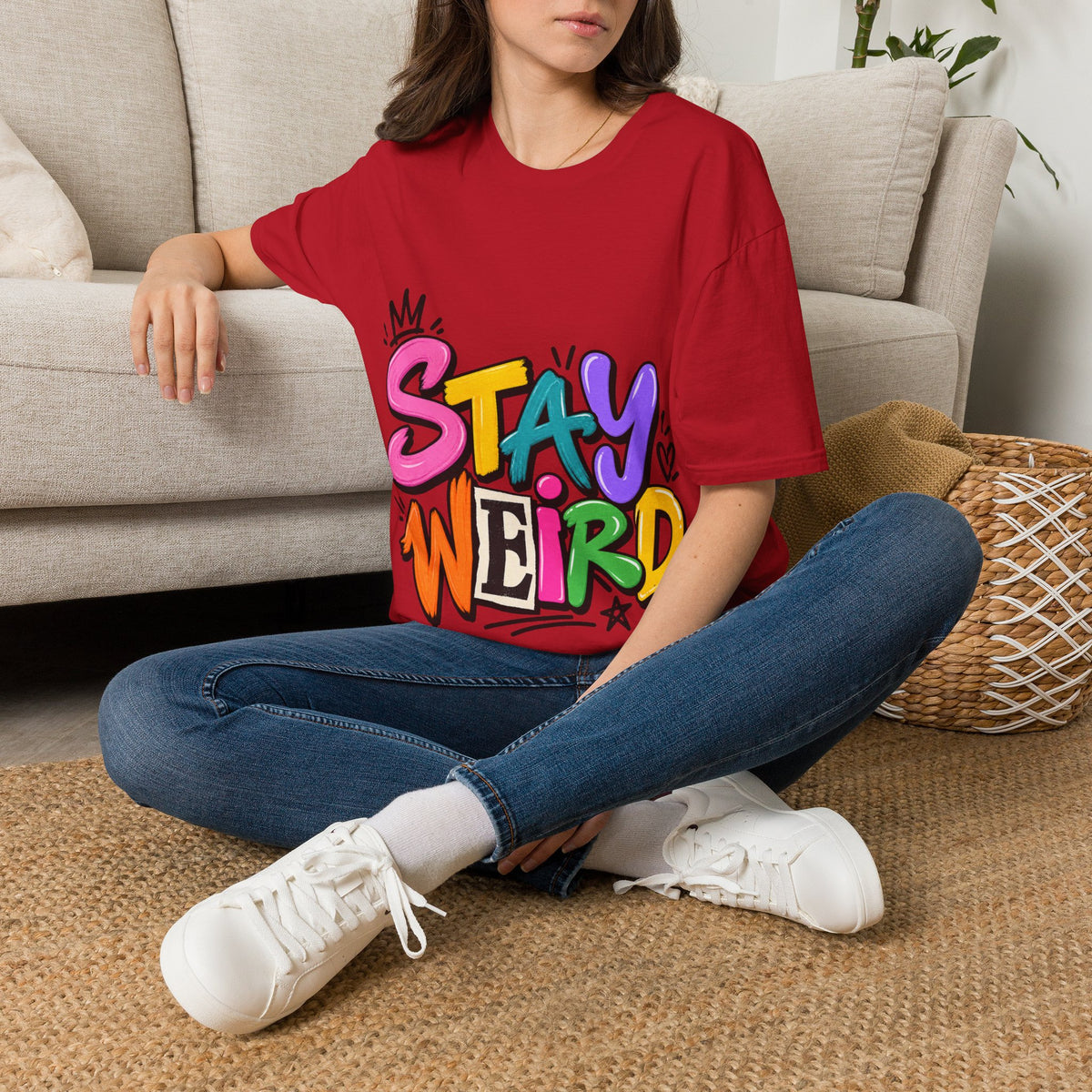 Stay Weird Adult T-Shirt — Colorful Graffiti Graphic Tee