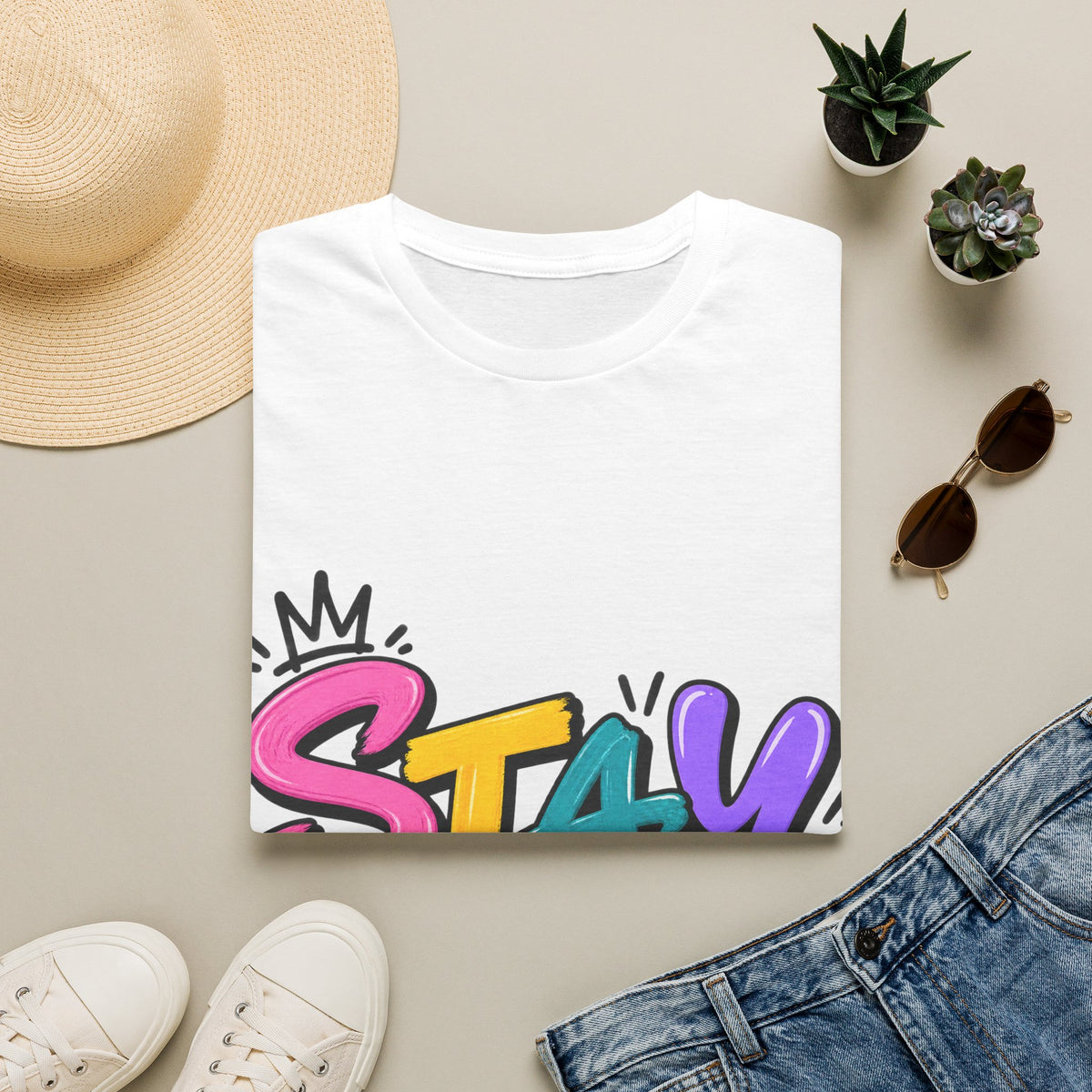 Stay Weird Adult T-Shirt — Colorful Graffiti Graphic Tee