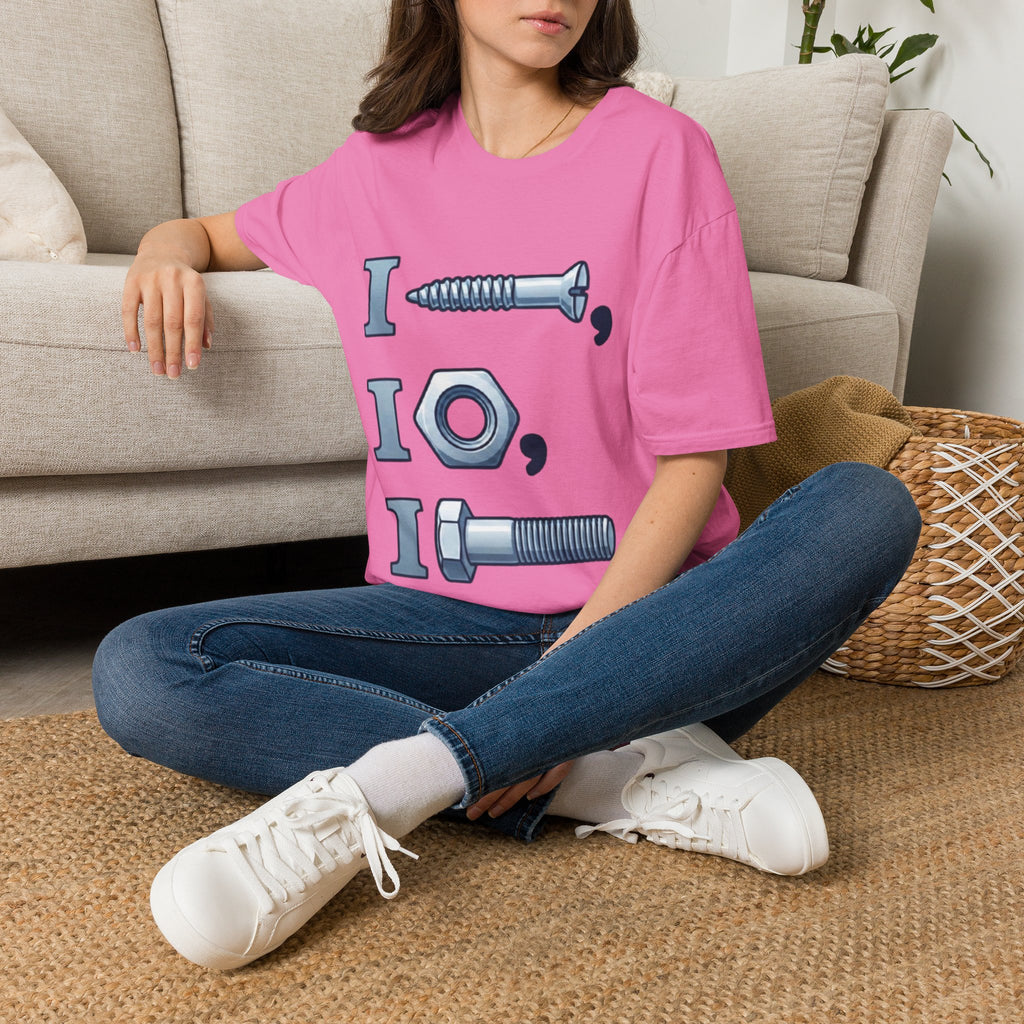 Screw, Nut & Bolt Graphic Adult T-Shirt — I (screw), I (nut), I (bolt) Novelty Tee