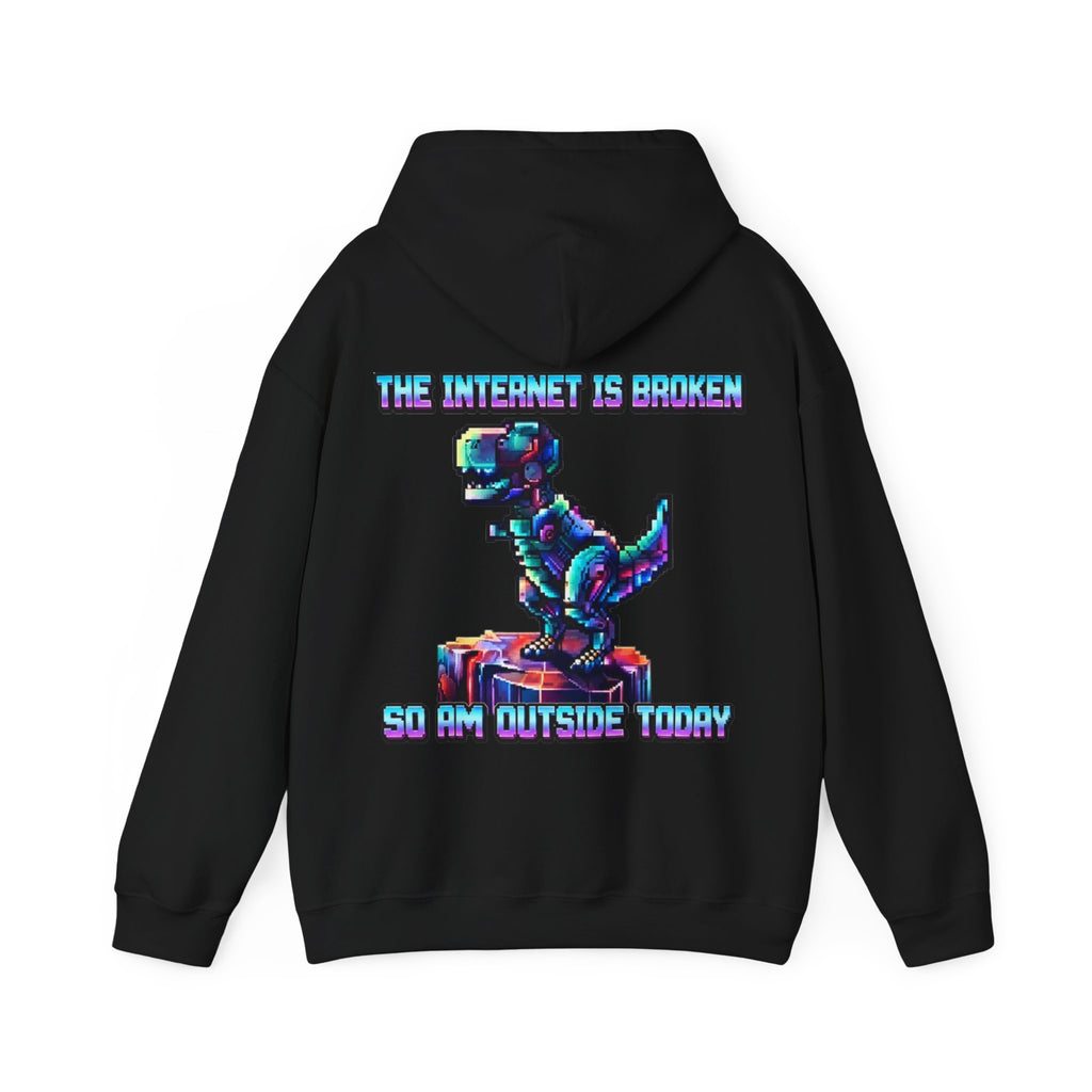 Retro Pixel Dino Adult Hoodie - "The Internet Is Broken So I’m Outside Today"