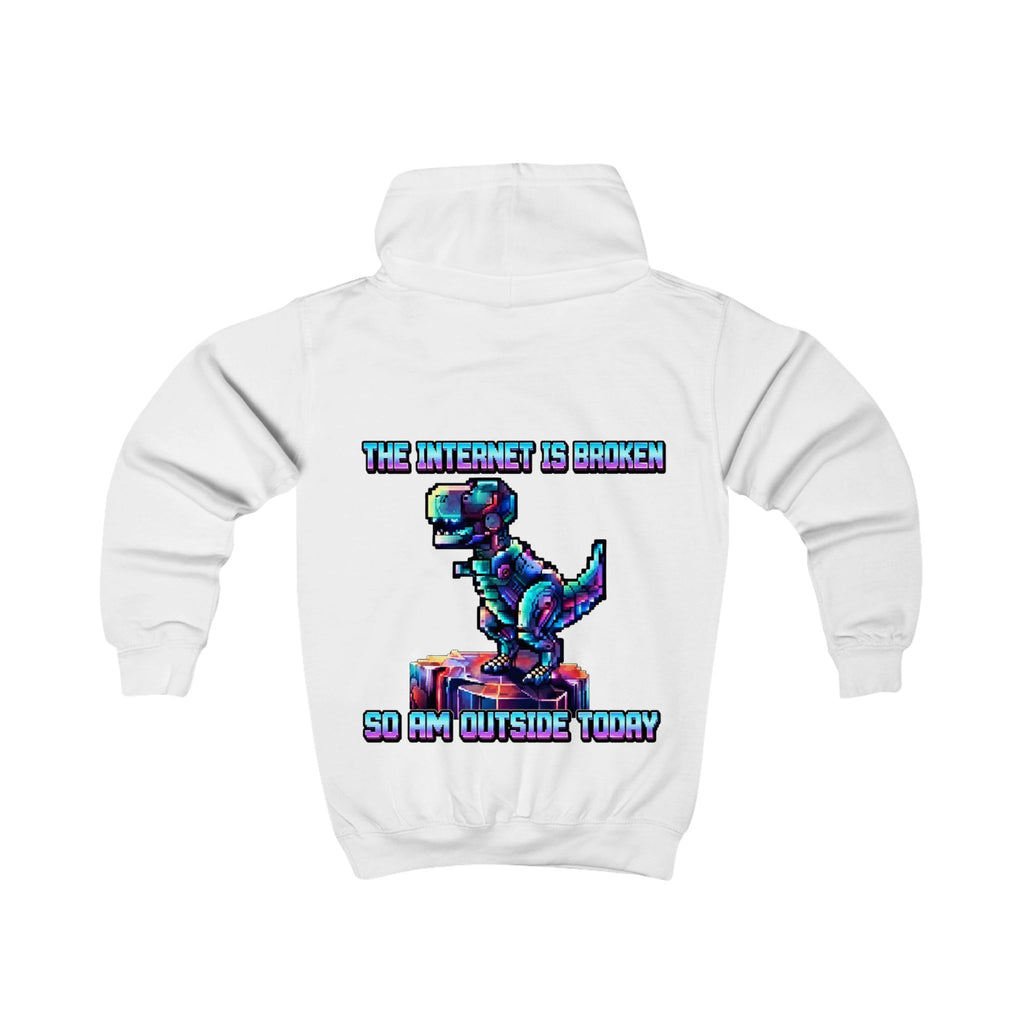 Kids Hoodie — Pixel Dino "The Internet Is Broken So I’m Outside Today"