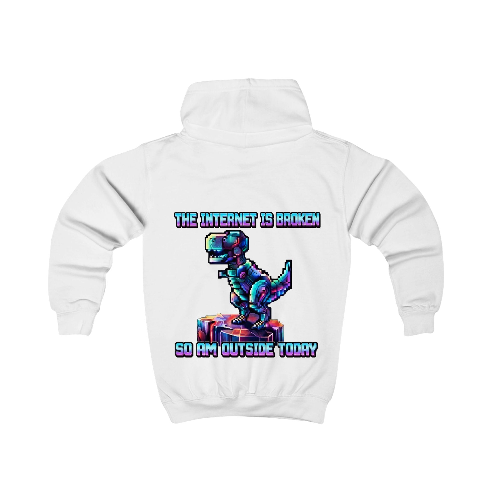 Kids Hoodie — Pixel Dino "The Internet Is Broken So I’m Outside Today"