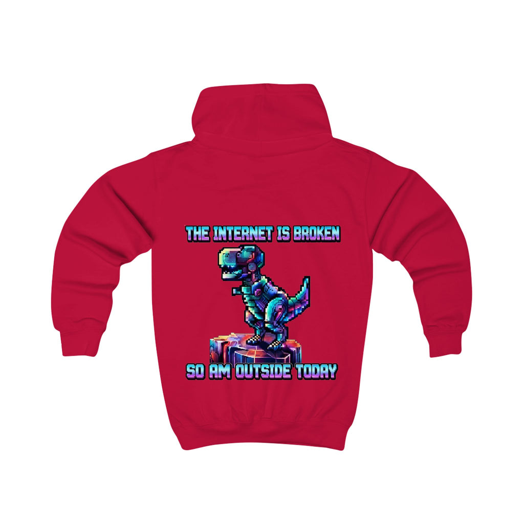 Kids Hoodie — Pixel Dino "The Internet Is Broken So I’m Outside Today"
