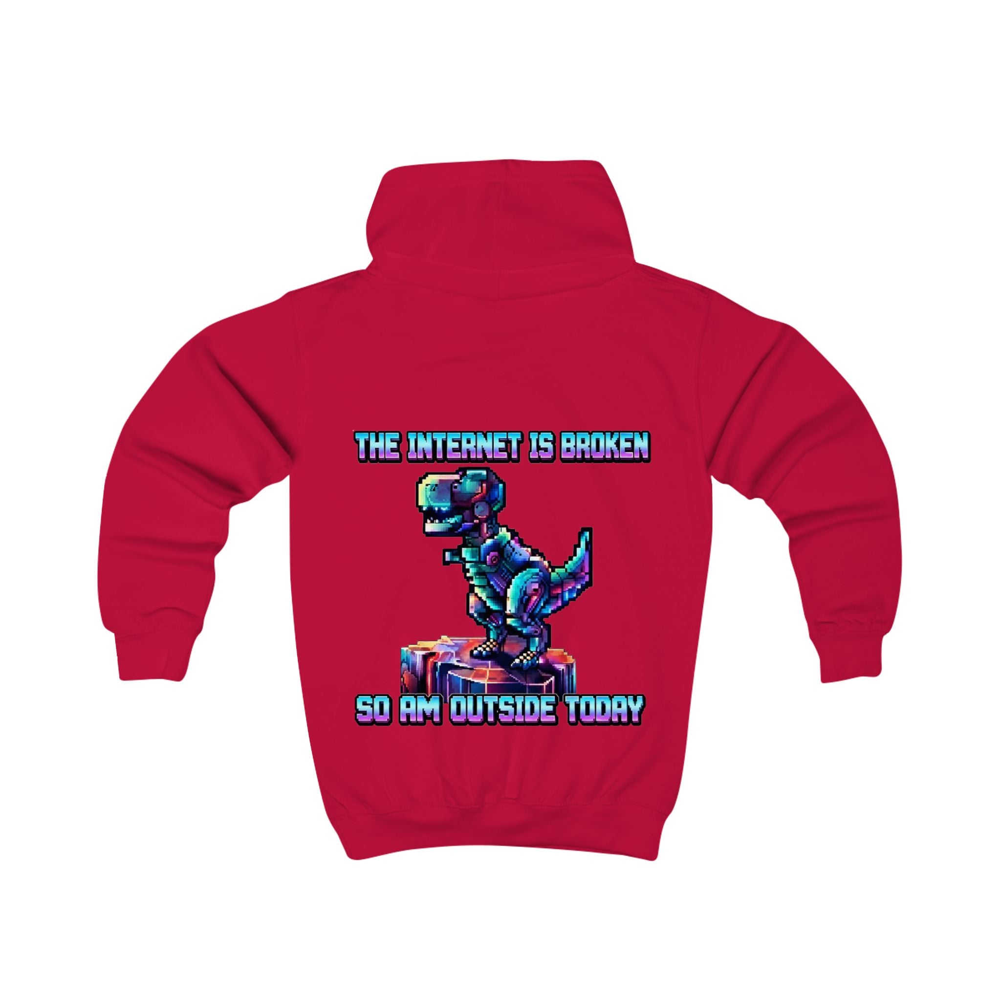 Kids Hoodie — Pixel Dino "The Internet Is Broken So I’m Outside Today"