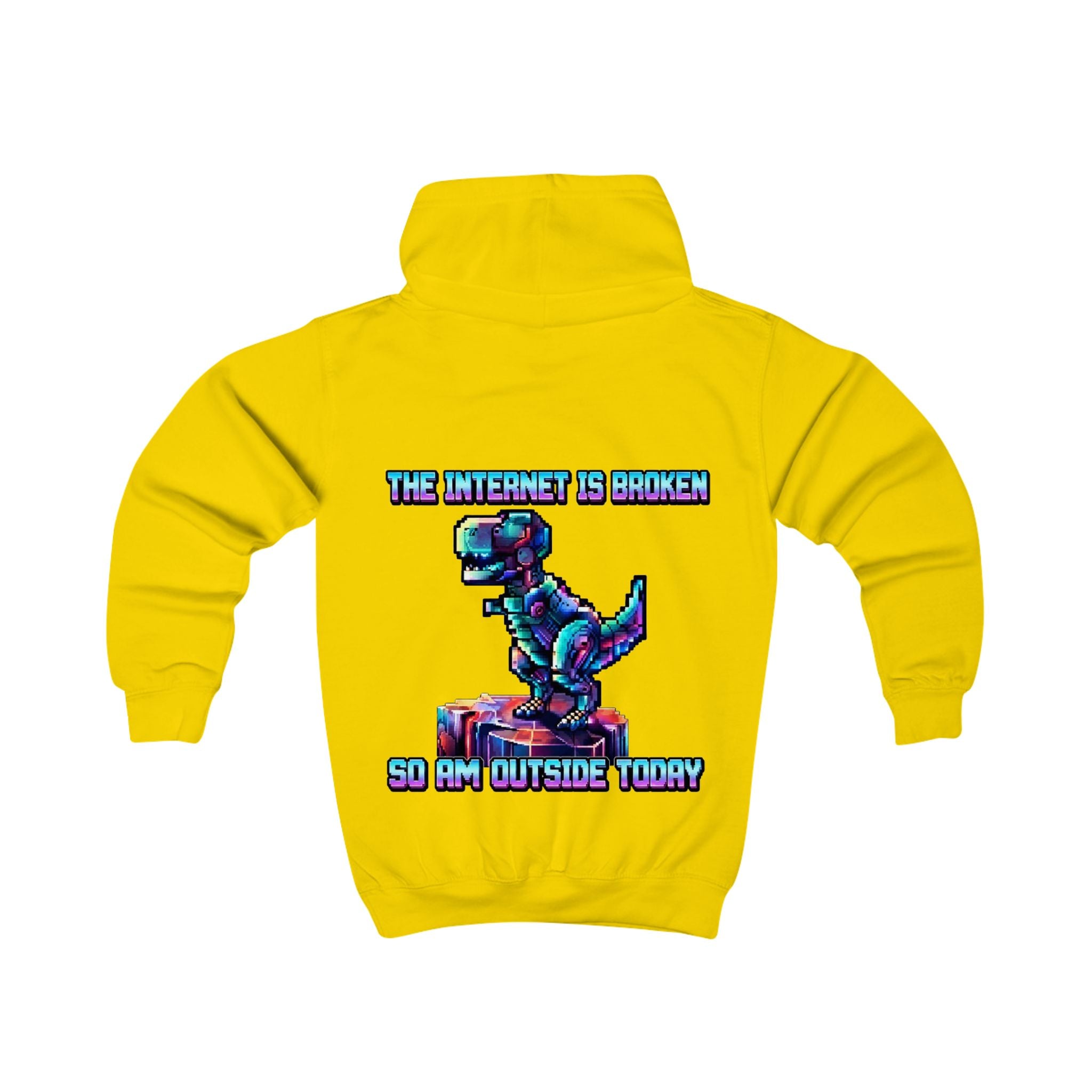 Kids Hoodie — Pixel Dino "The Internet Is Broken So I’m Outside Today"