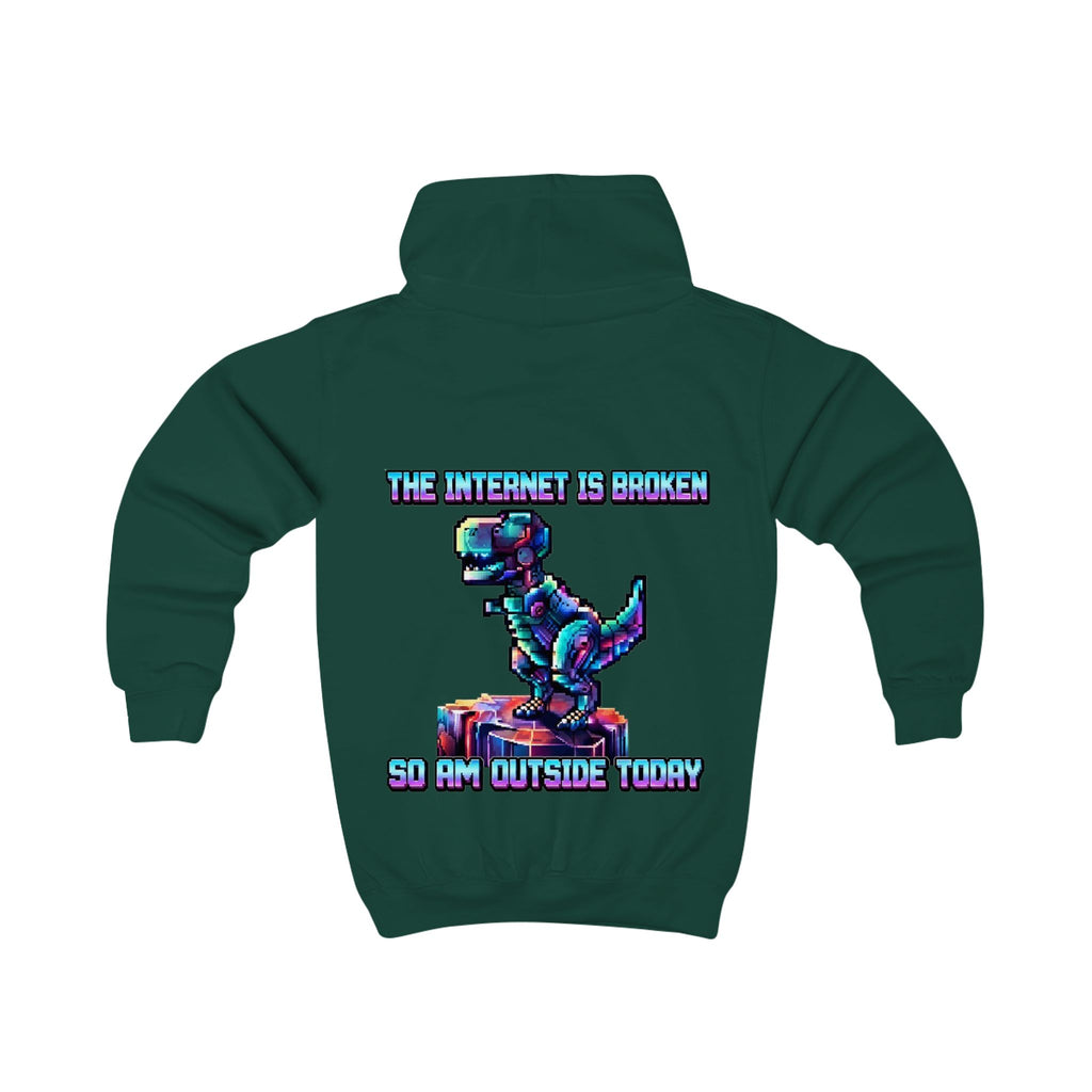 Kids Hoodie — Pixel Dino "The Internet Is Broken So I’m Outside Today"