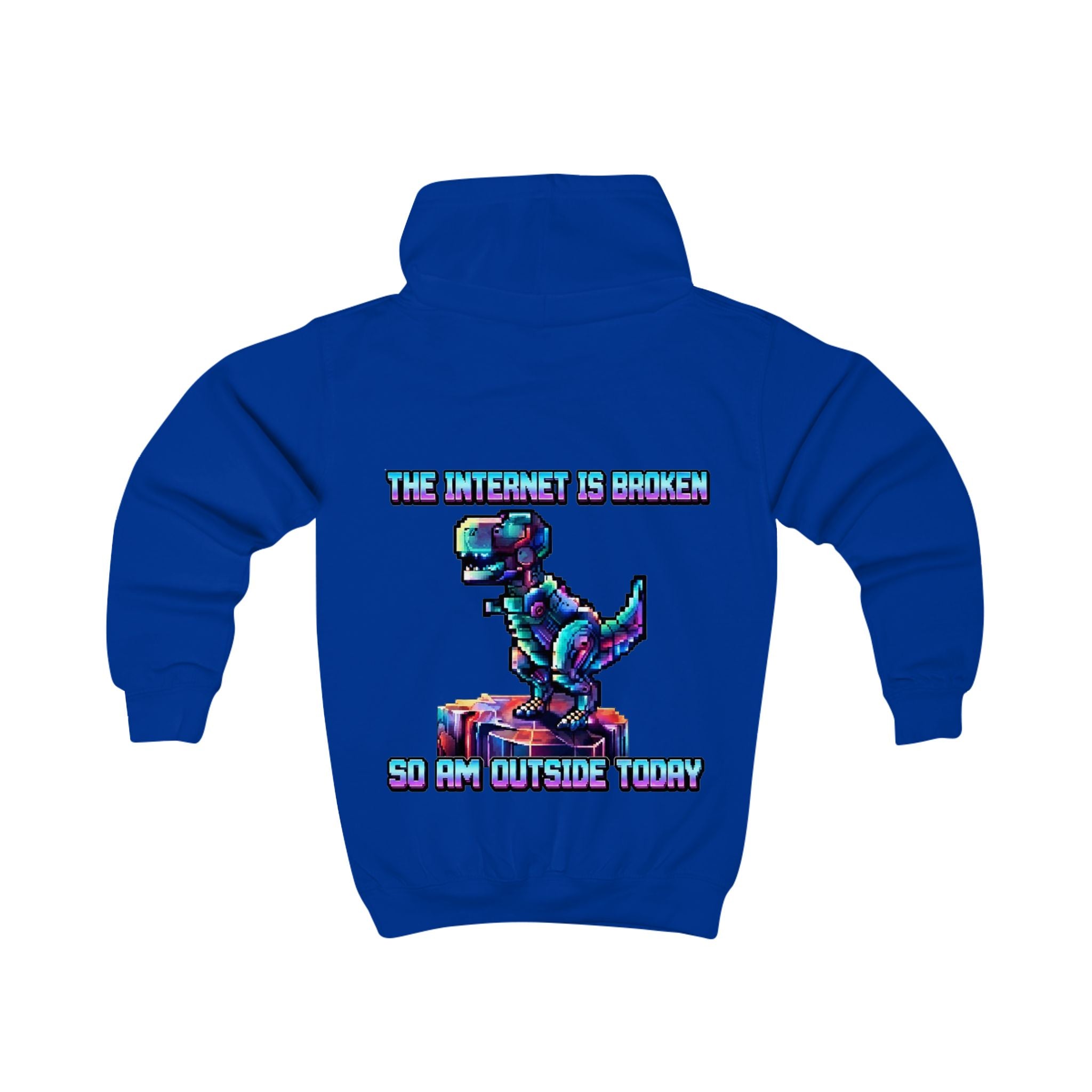 Kids Hoodie — Pixel Dino "The Internet Is Broken So I’m Outside Today"