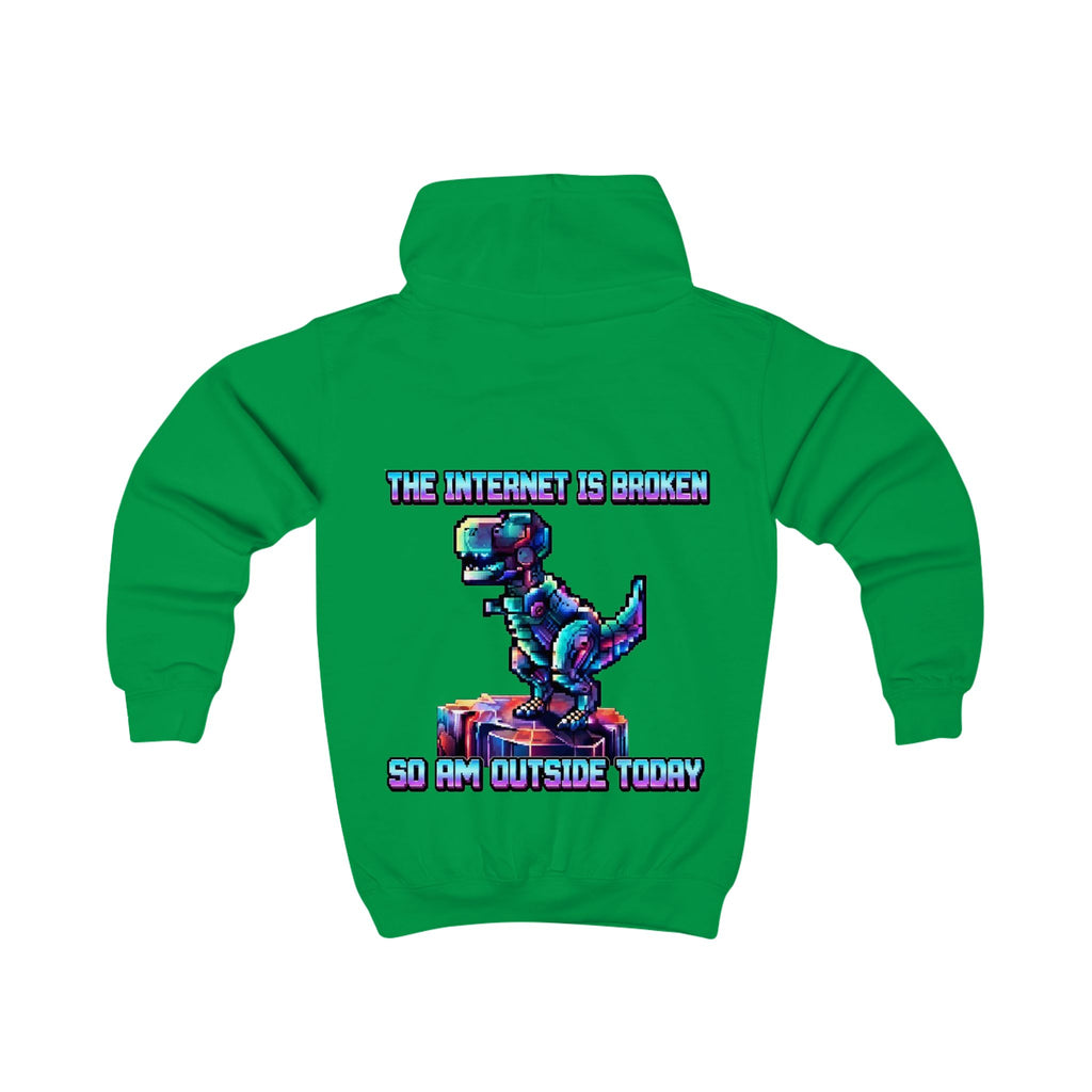 Kids Hoodie — Pixel Dino "The Internet Is Broken So I’m Outside Today"