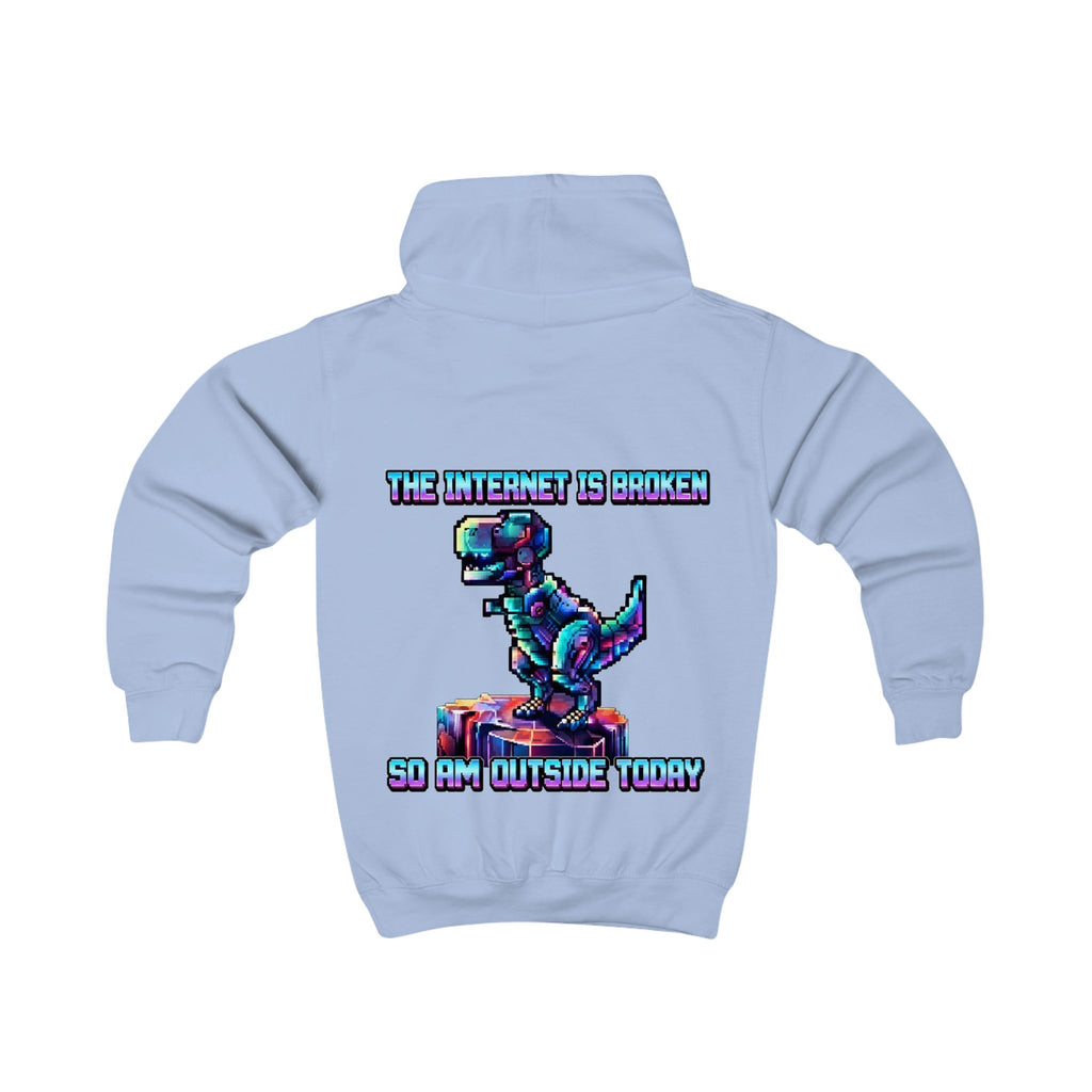Kids Hoodie — Pixel Dino "The Internet Is Broken So I’m Outside Today"