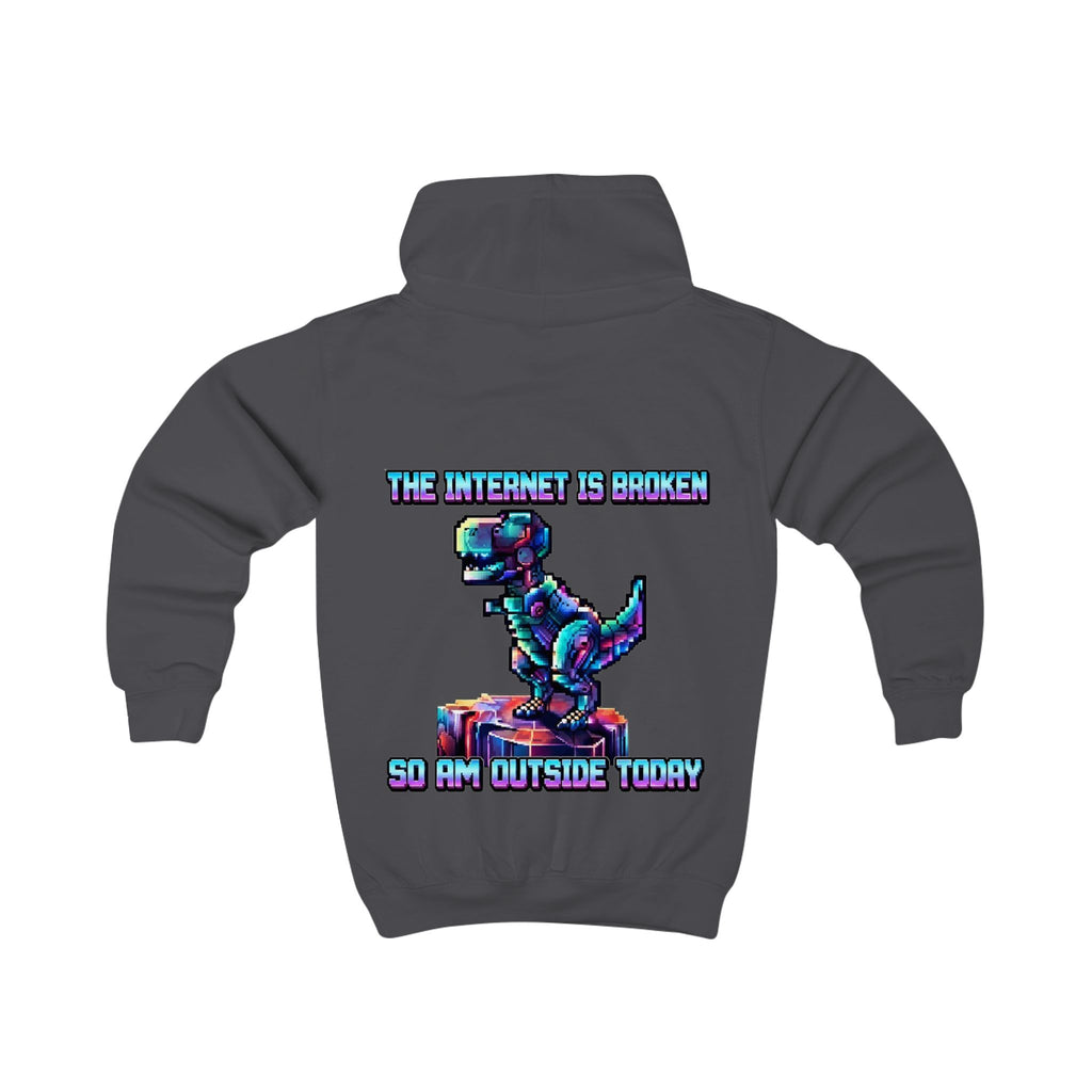 Kids Hoodie — Pixel Dino "The Internet Is Broken So I’m Outside Today"
