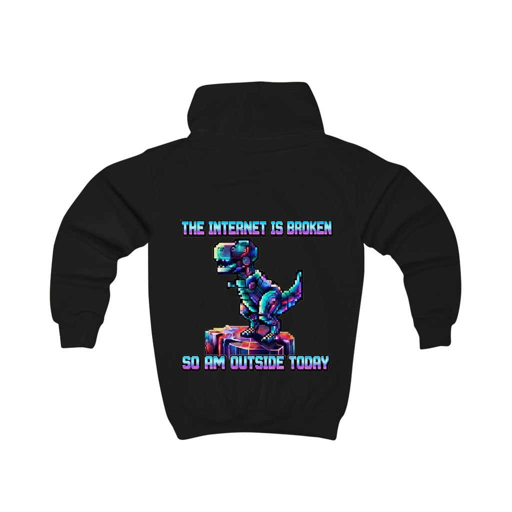 Kids Hoodie — Pixel Dino "The Internet Is Broken So I’m Outside Today"