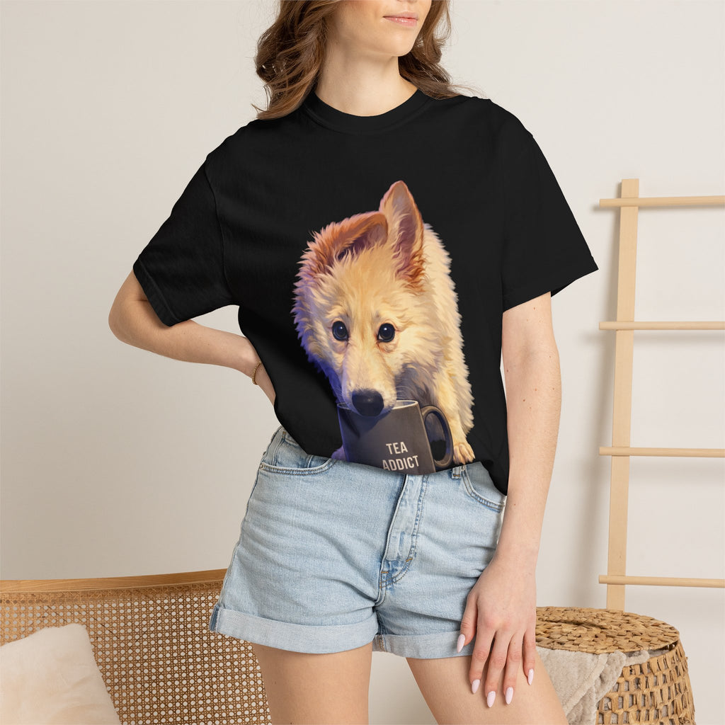 Tea Addict Puppy tee | Tyra Illustration Adult T-Shirt