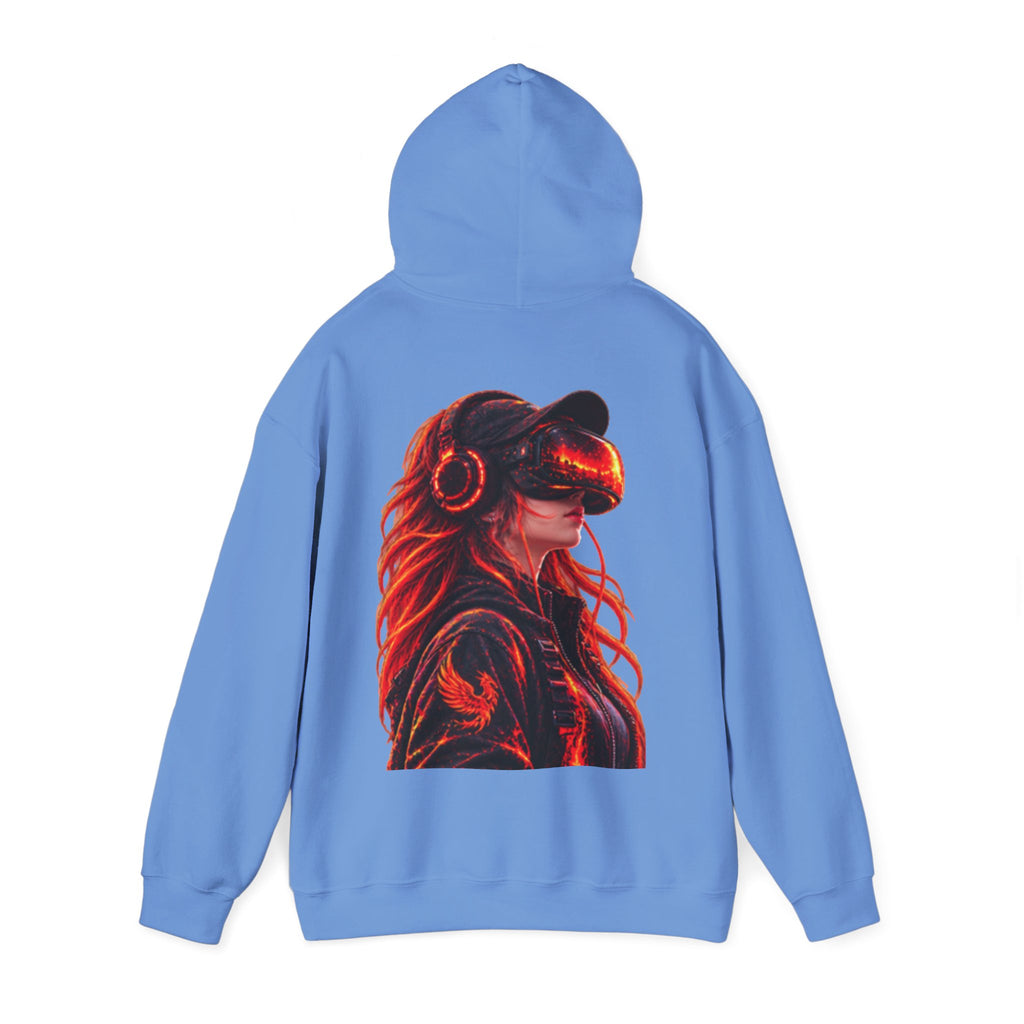 VR Headset Adult Hoodie — Futuristic Gamer Portrait Graphic Hooded Sweatshirt