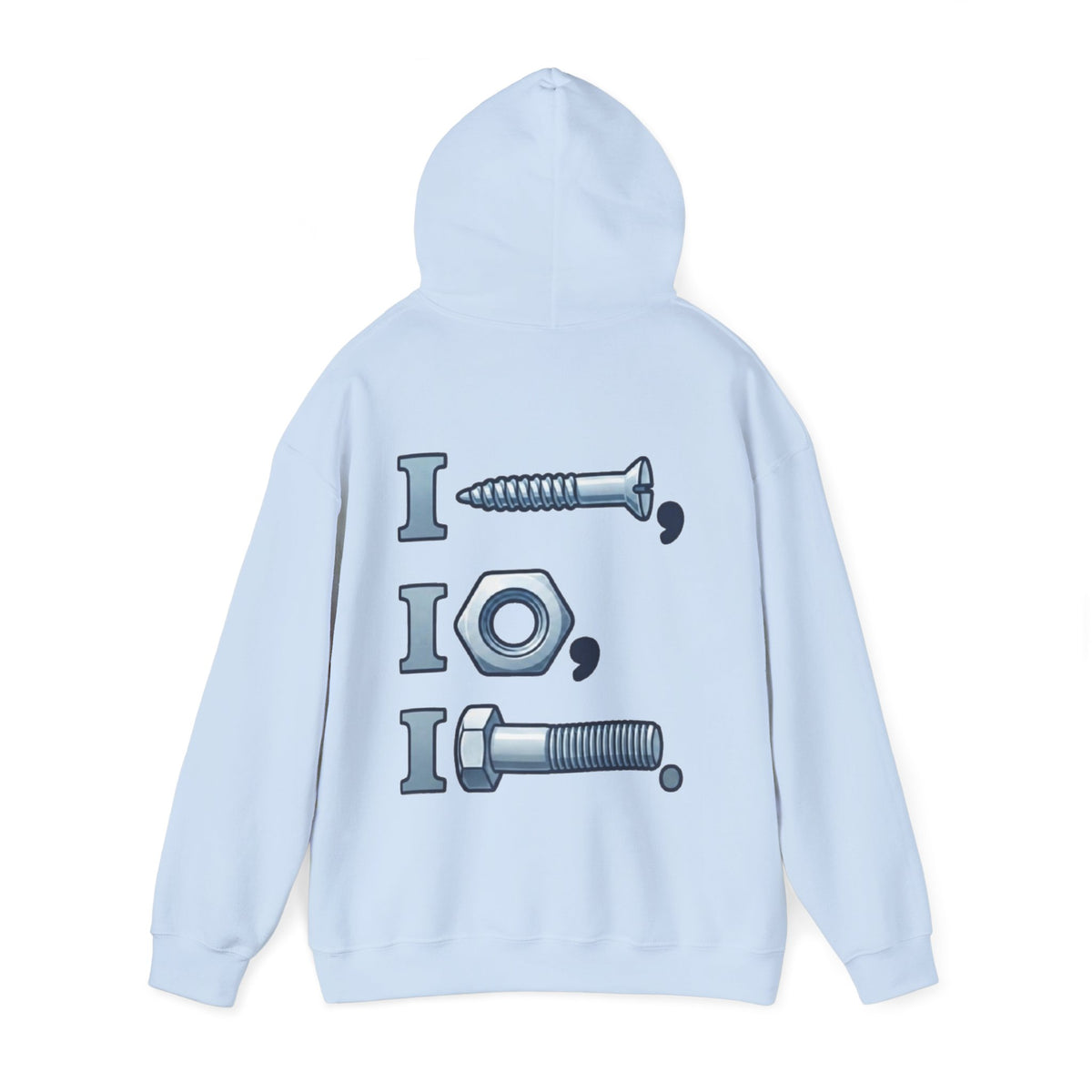 Screw, Nut, Bolt Adult Hoodie — Mechanical Pun Graphic Hooded Sweatshirt