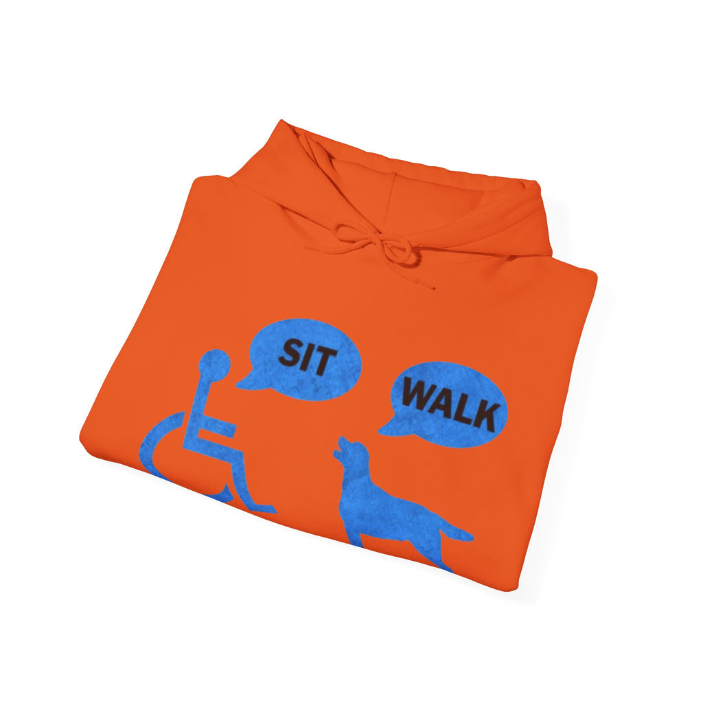Hoodie - Wheelchair & Dog Speech Bubbles “SIT / WALK” Rescue Pet Support Sweatshirt