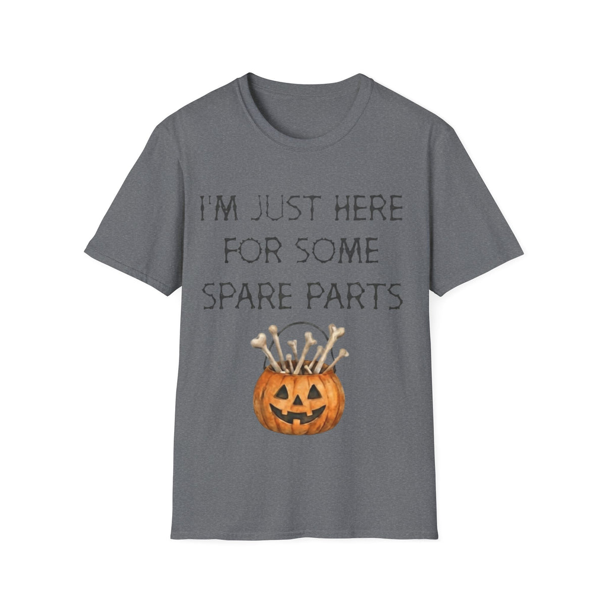 Halloween Pumpkin Jack-o'-Lantern Adult T-Shirt — "I'm Just Here For Some Spare Parts"