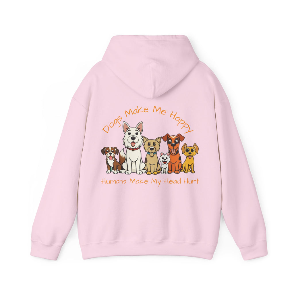 Dog Lovers Adult Hoodie — "Dogs Make Me Happy, Humans Make My Head Hurt" Cute Cartoon Dogs Pullover