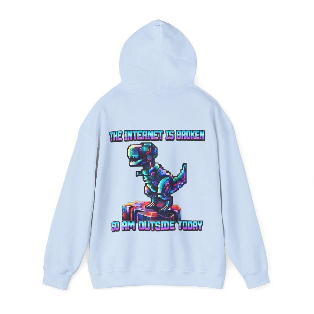 Retro Pixel Dino Adult Hoodie - "The Internet Is Broken So I’m Outside Today"