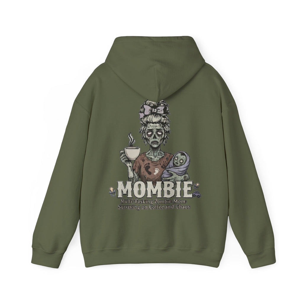 Mombie Adult Hoodie — “Mombie” Funny Coffee & Chaos Mom Sweatshirt